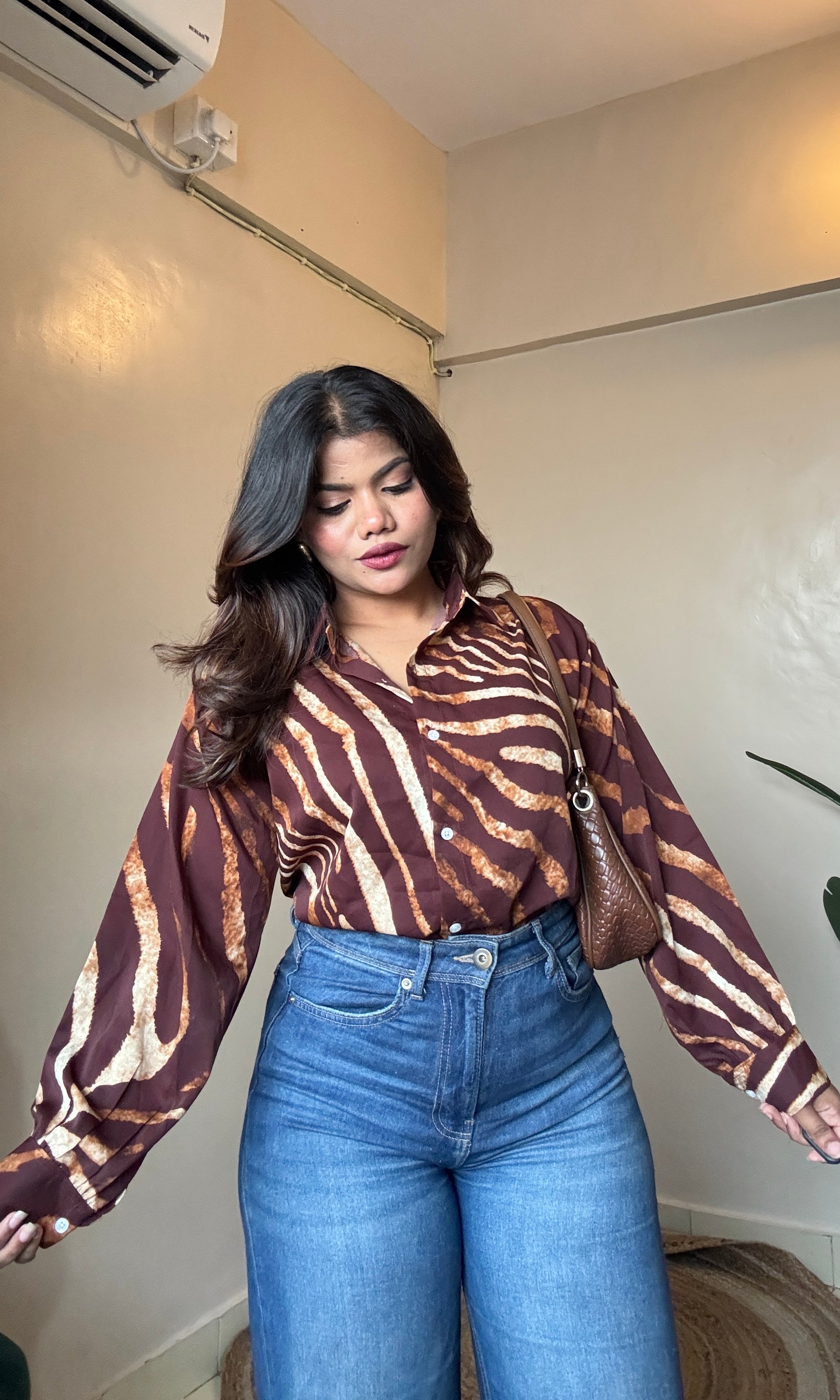 Brown Abstract Printed Imported Shirt