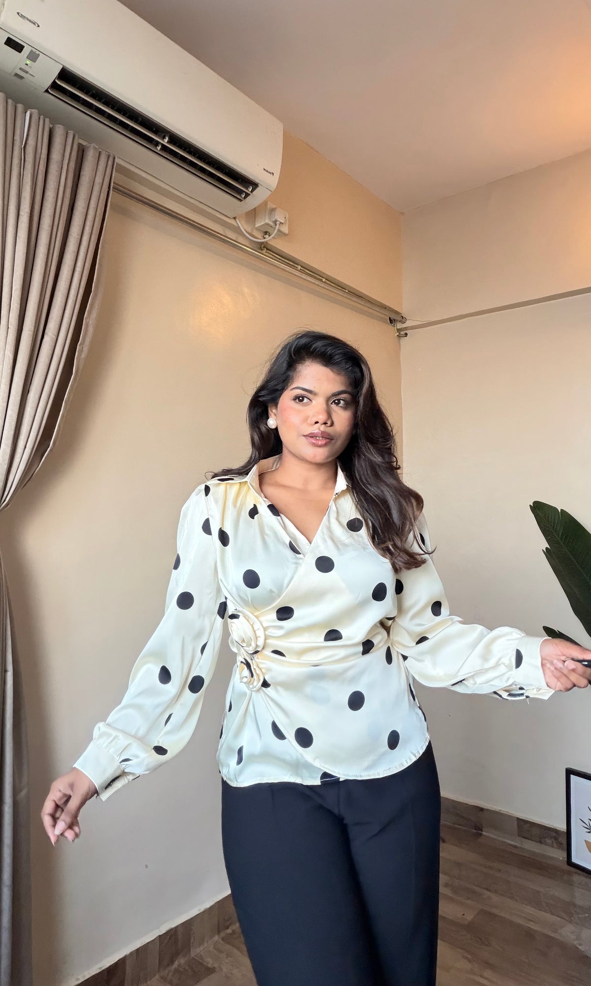 Polka Dot Rose Floral Wrap Shirt
