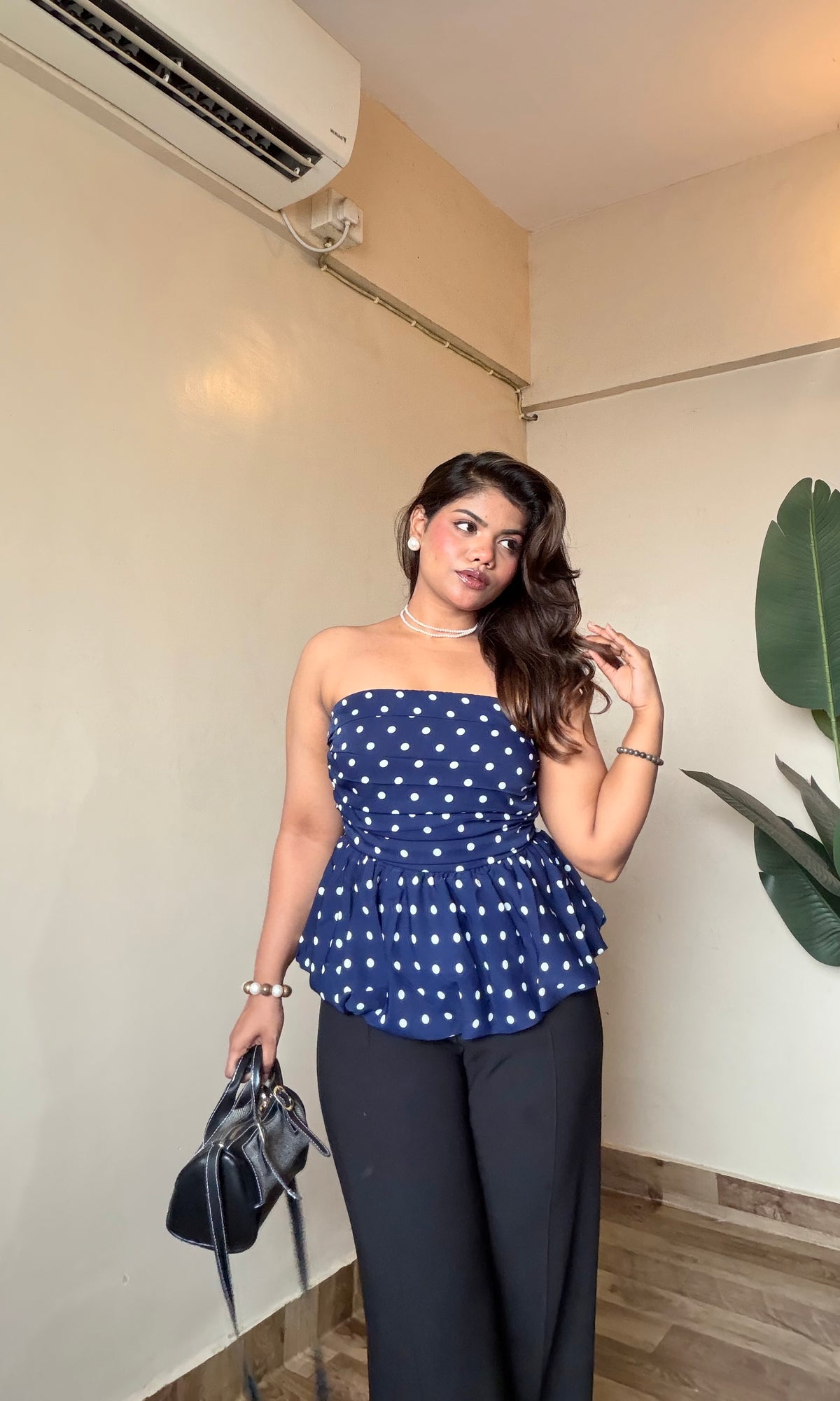polka dot peplum tube top
