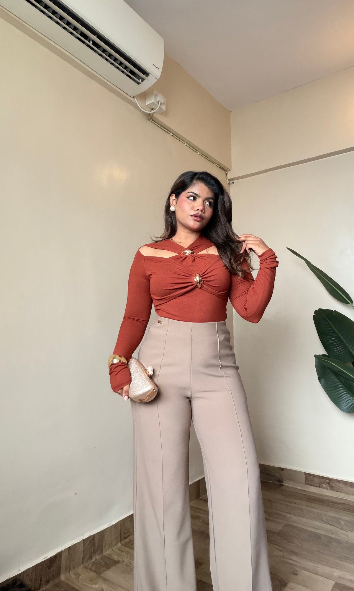 Premium Brownish Sculpted Flared Pant