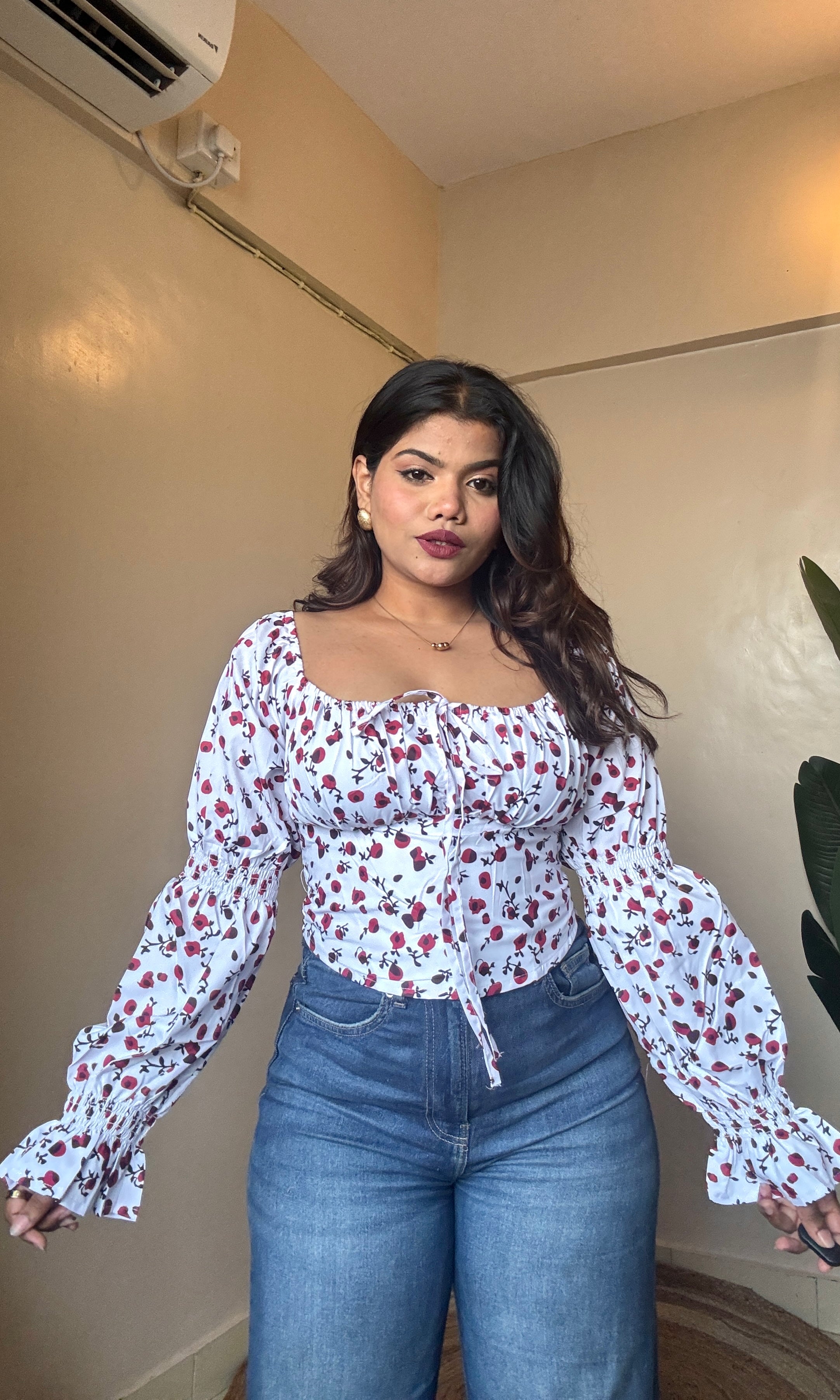 Red Floral Corset Style Top