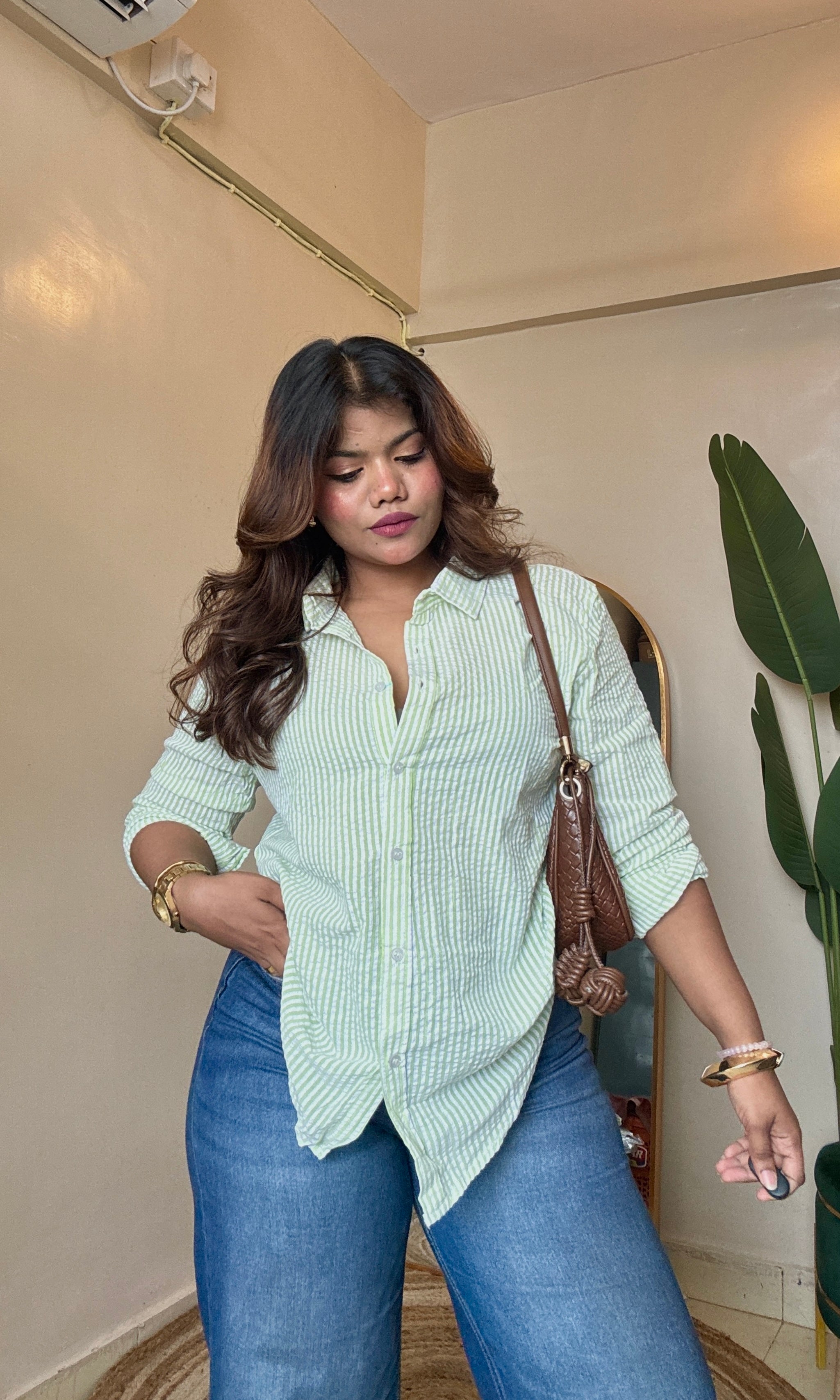 Green White Striped Shirt