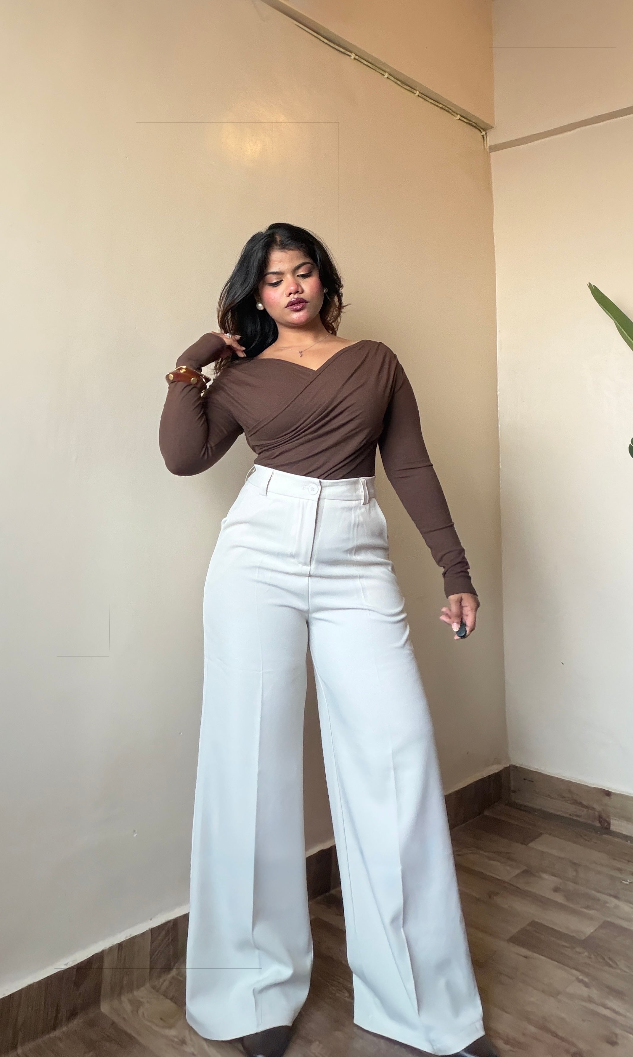 Light Beige Wide Leg Trouser