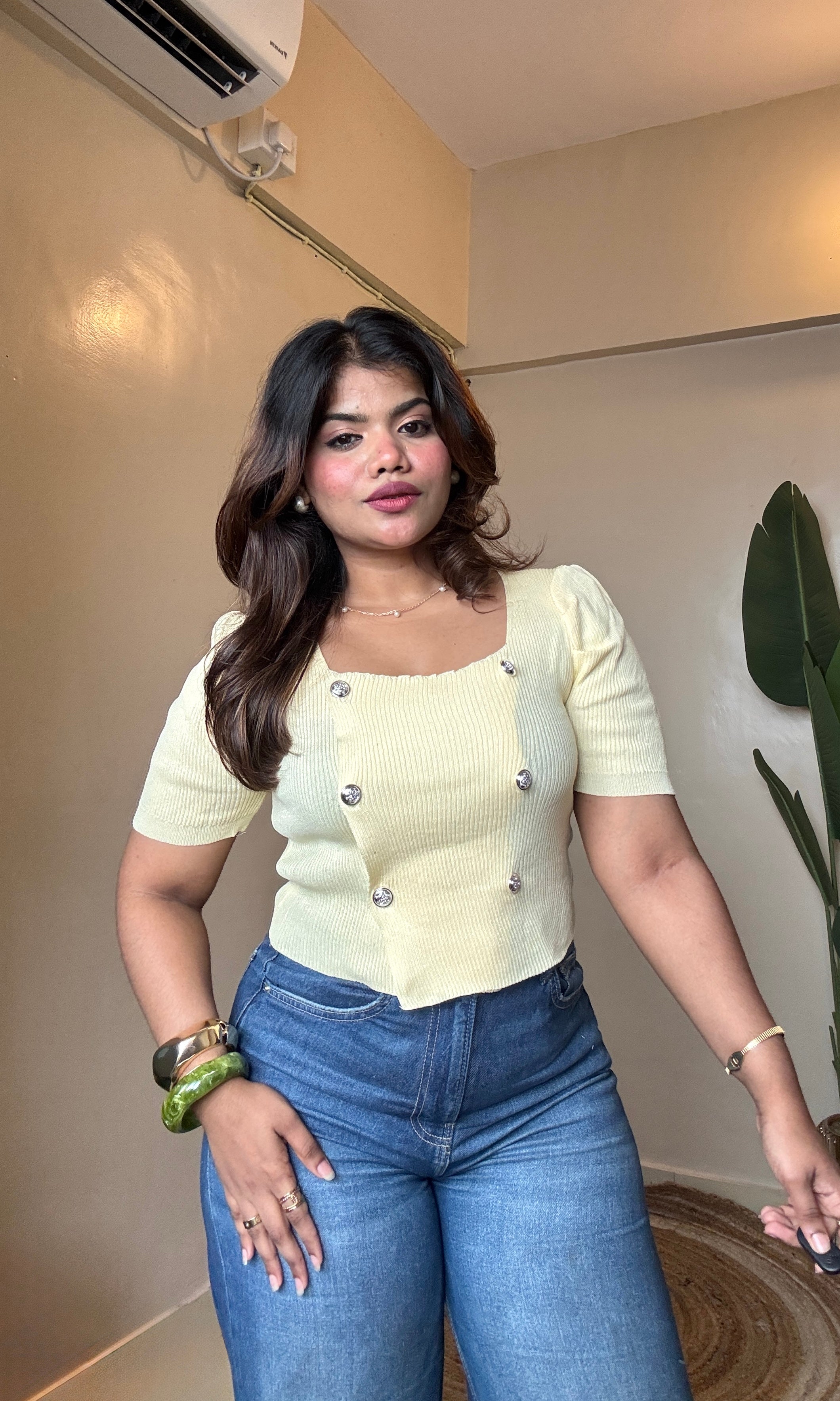 Korean Silver Button Detailing Top