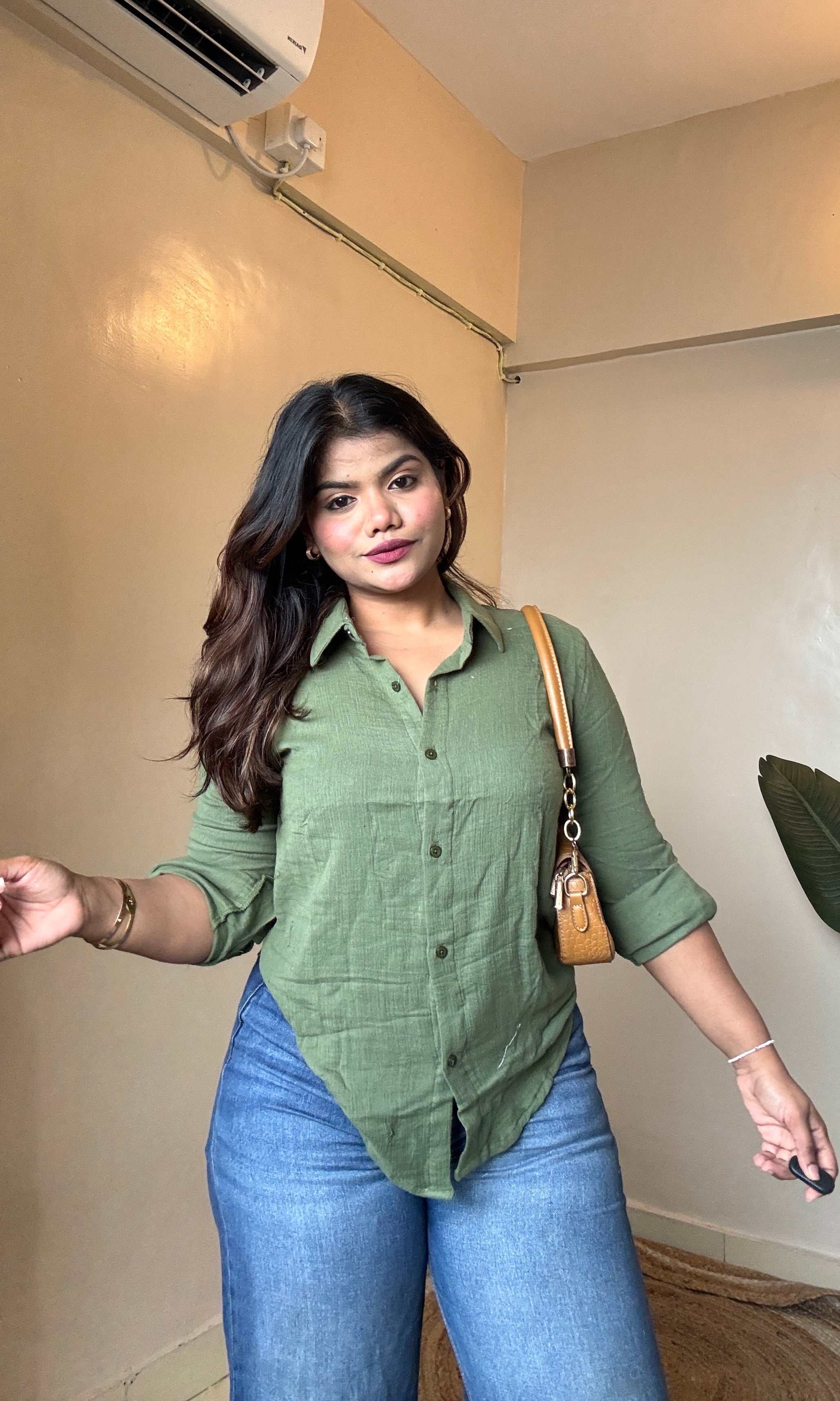 Olive Green Cotton Mulmul Shirt
