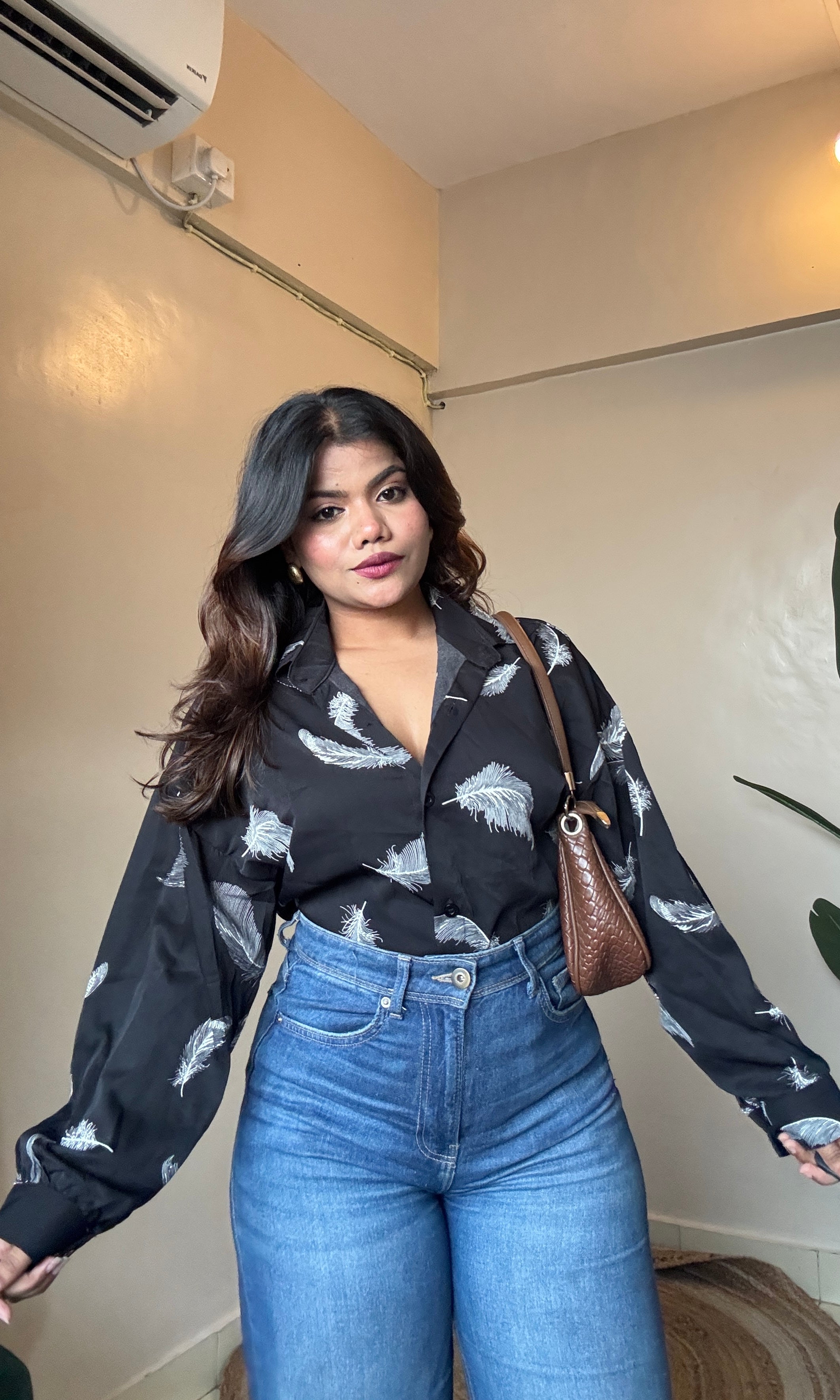 Black Leafy Printed Imported Shirt