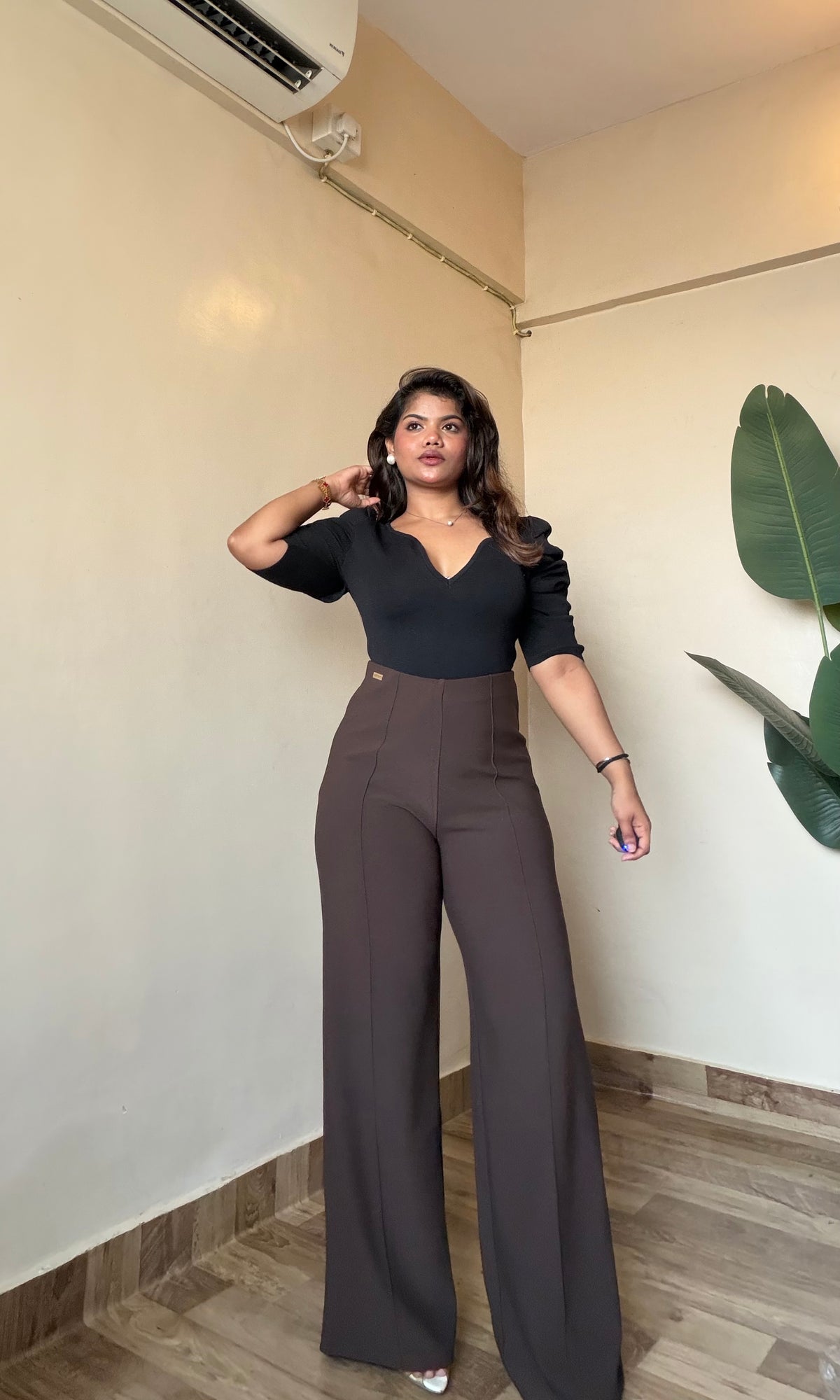 Premium Brown Sculpted Flared Pant