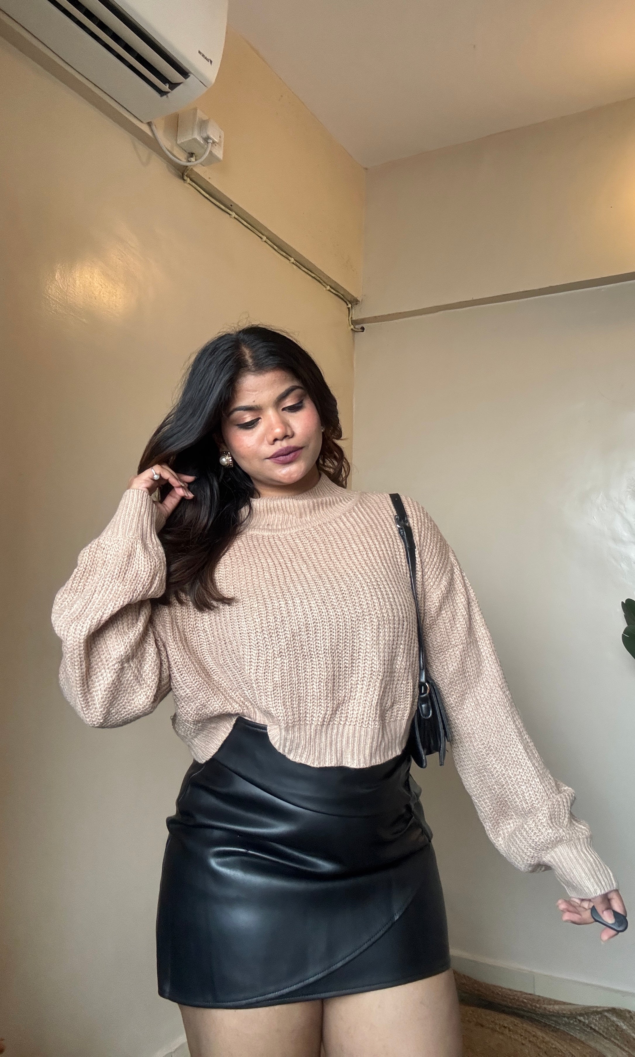 Beige Knit Crop Pullover