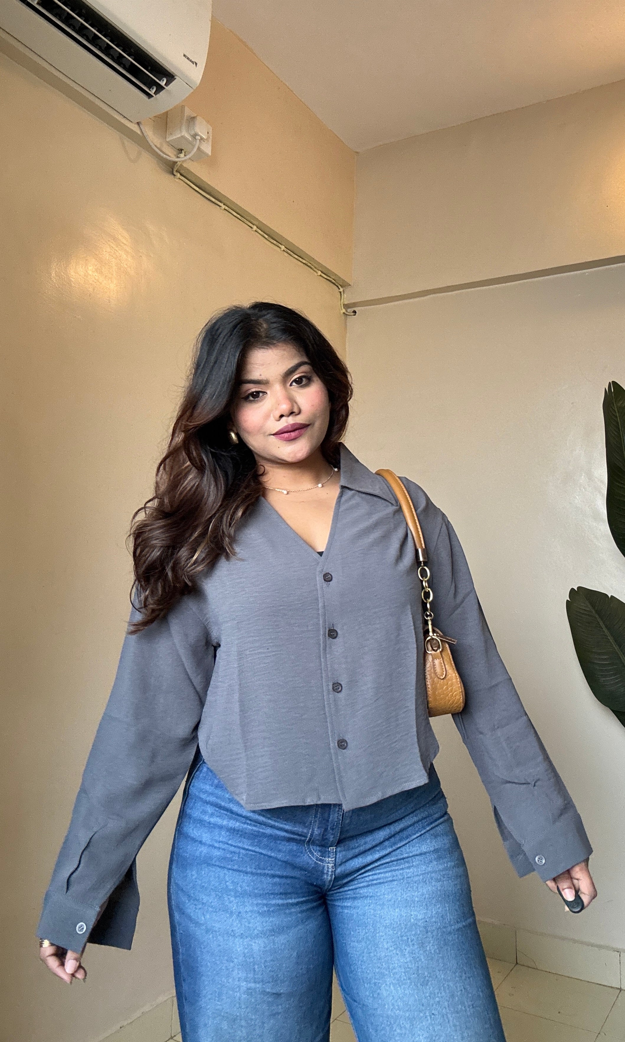 Fancy V Neckline Crop Shirt