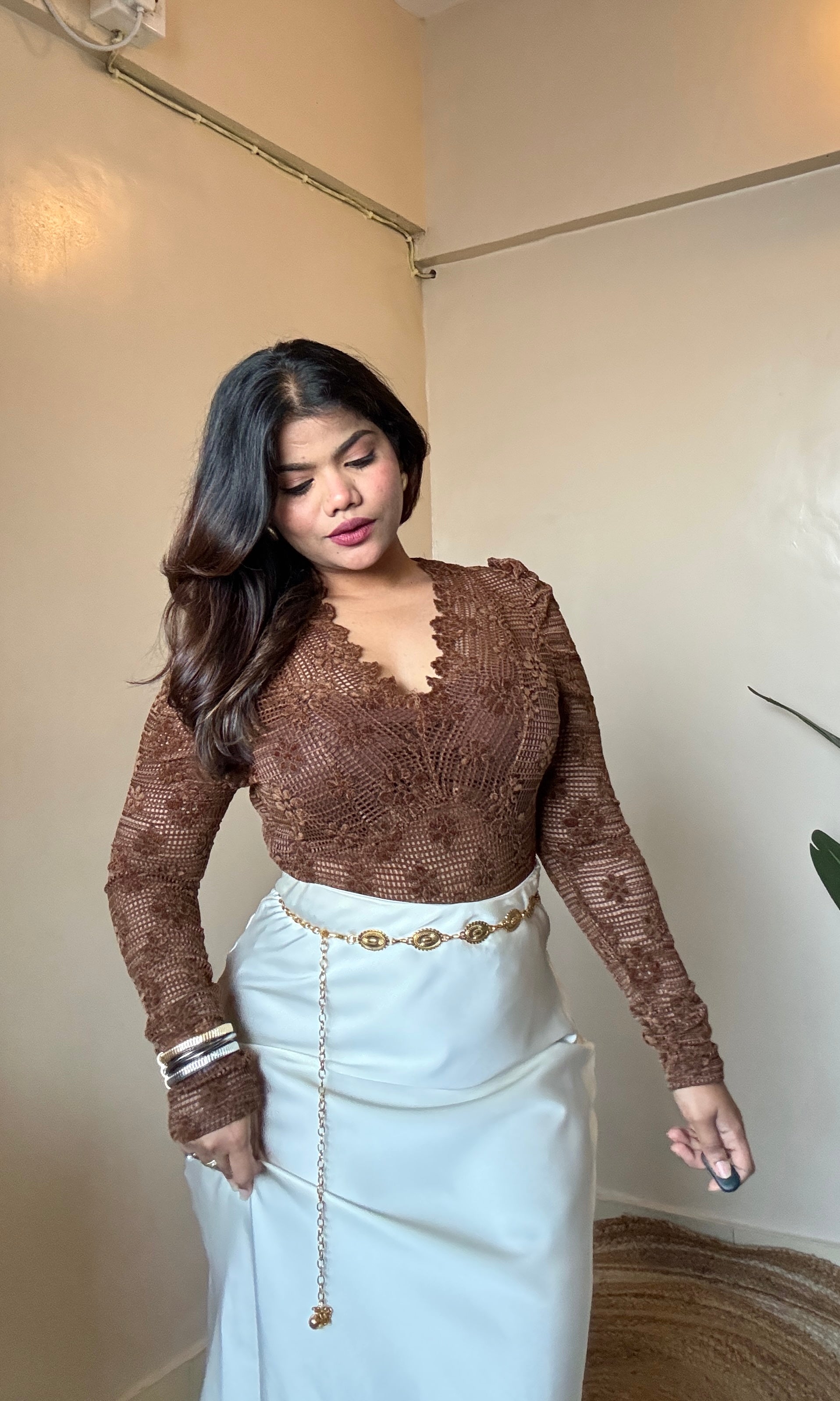 Floral Velvet V Neck Lacework Top