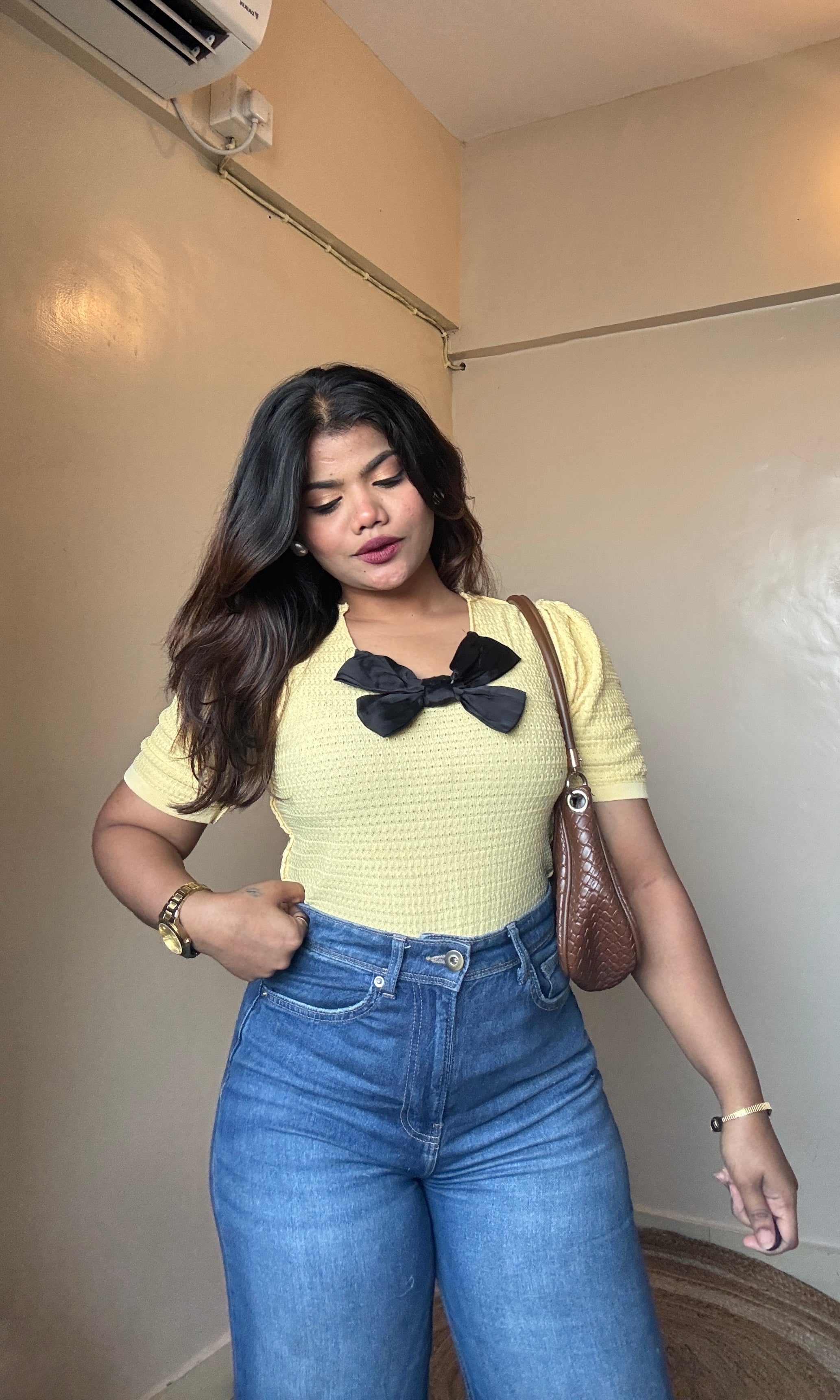Korean Bow Puffy Sleeve Top