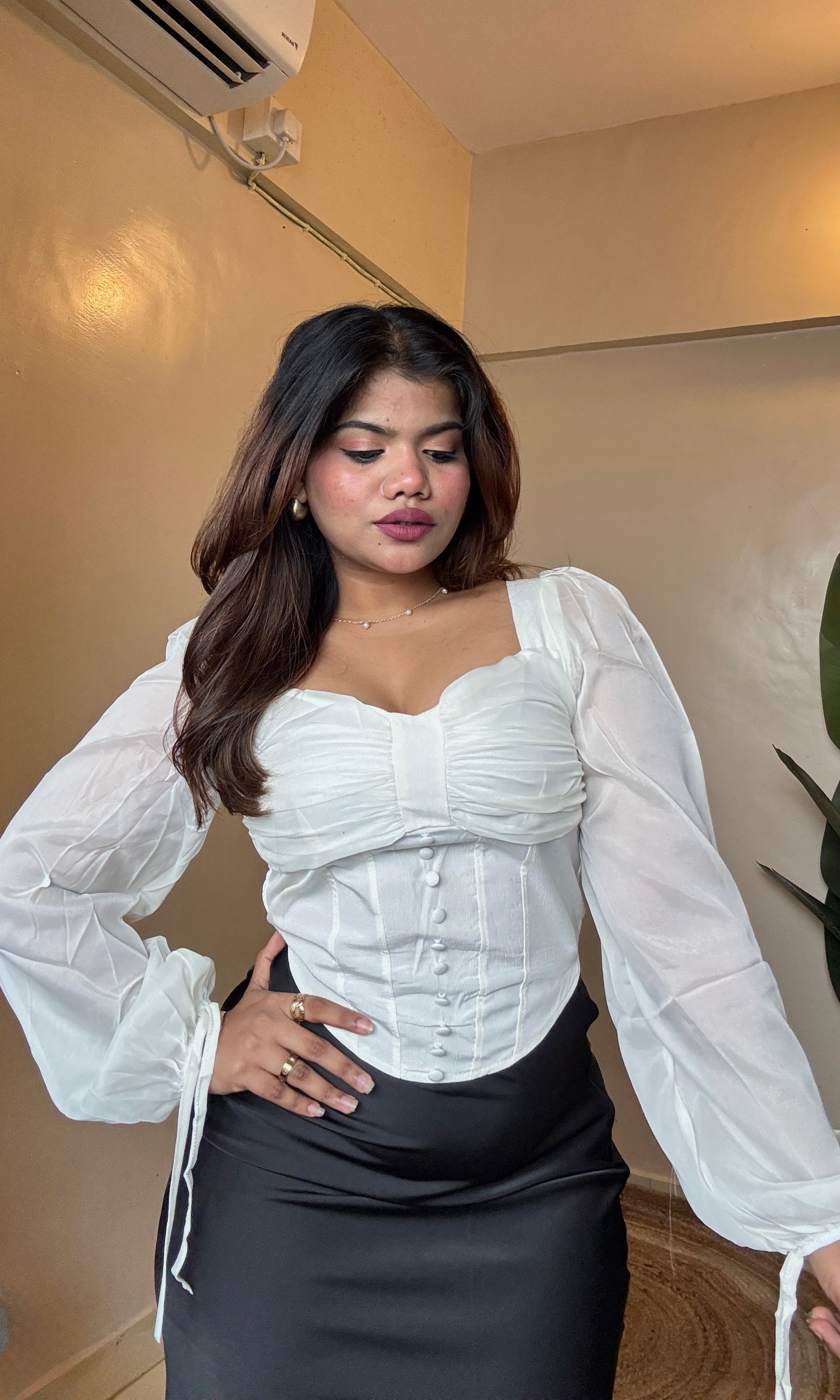 Corset Style Puffy Sleeve Top