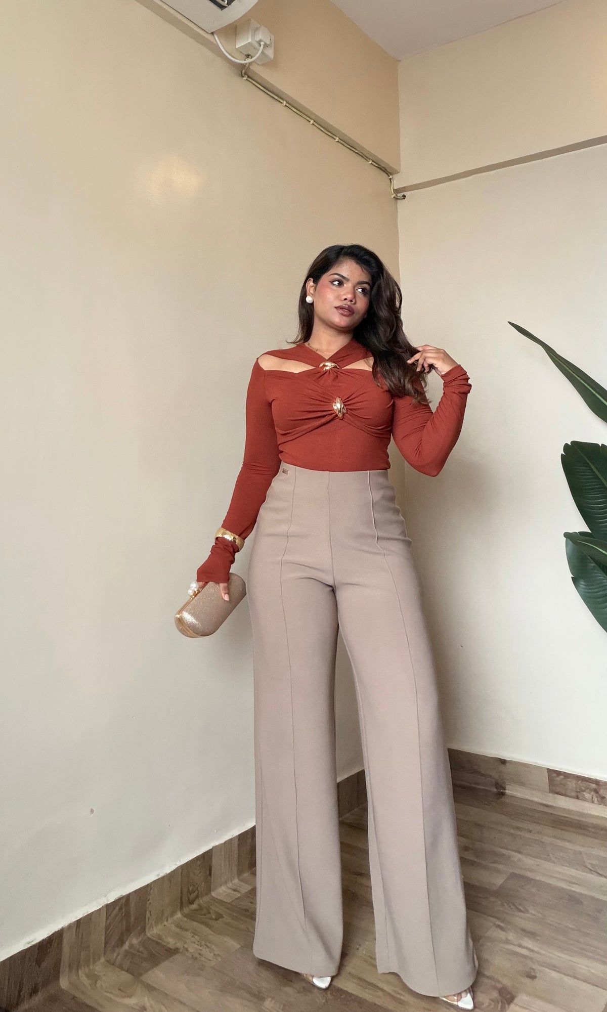 Premium Brownish Sculpted Flared Pant