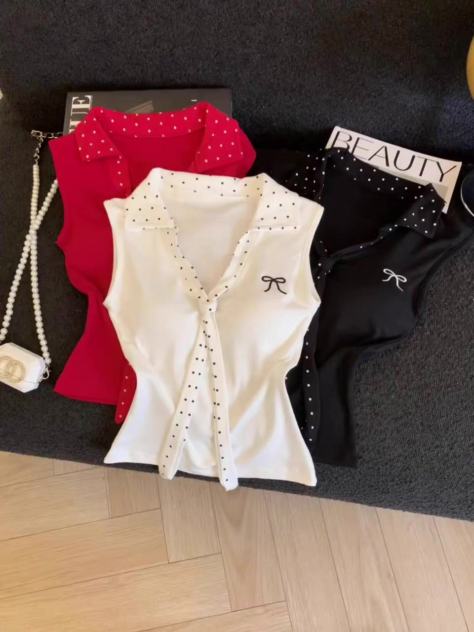 Polka Dot Tie-Style In-Built Padded Top