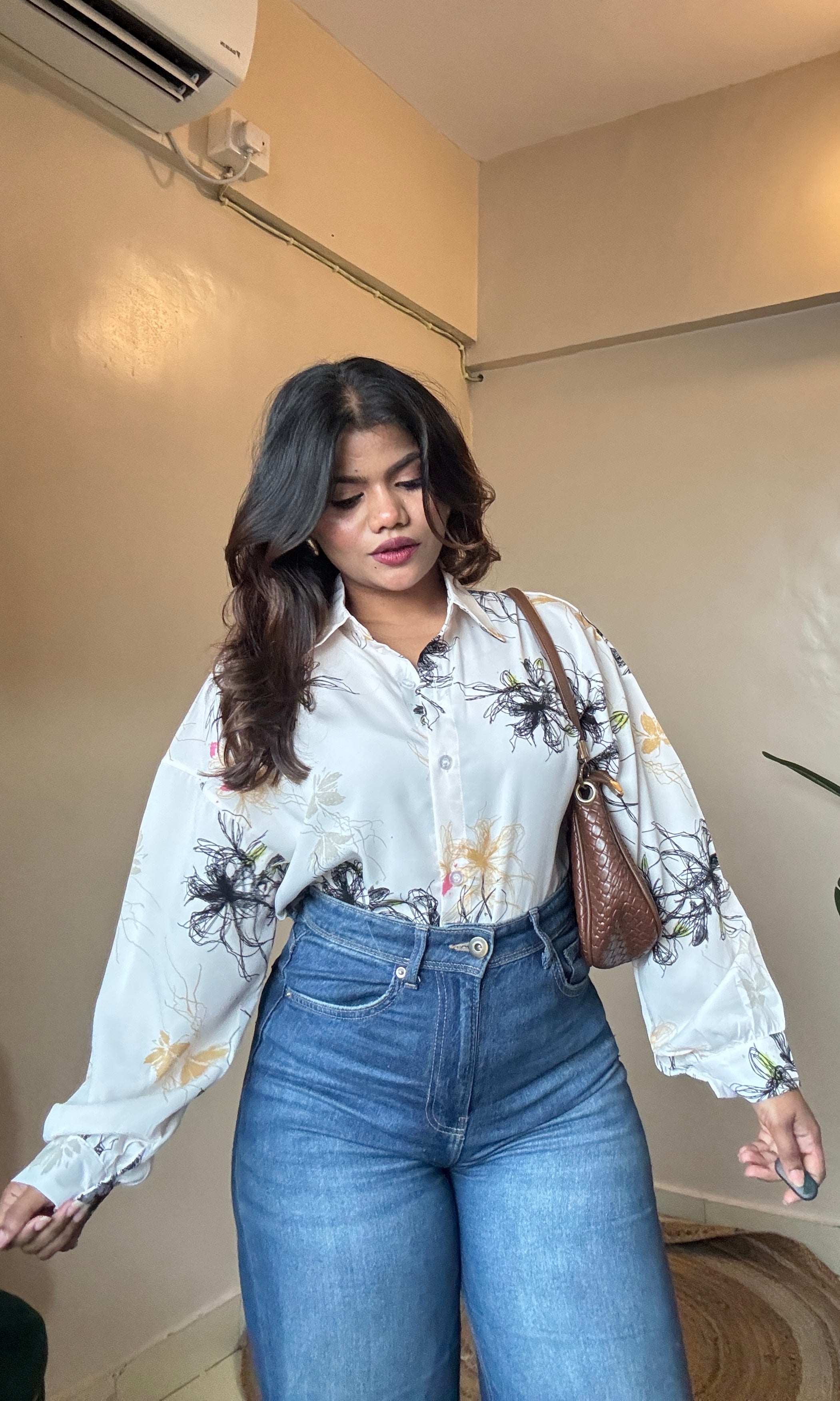 Cream Draw Printed Imported Shirt