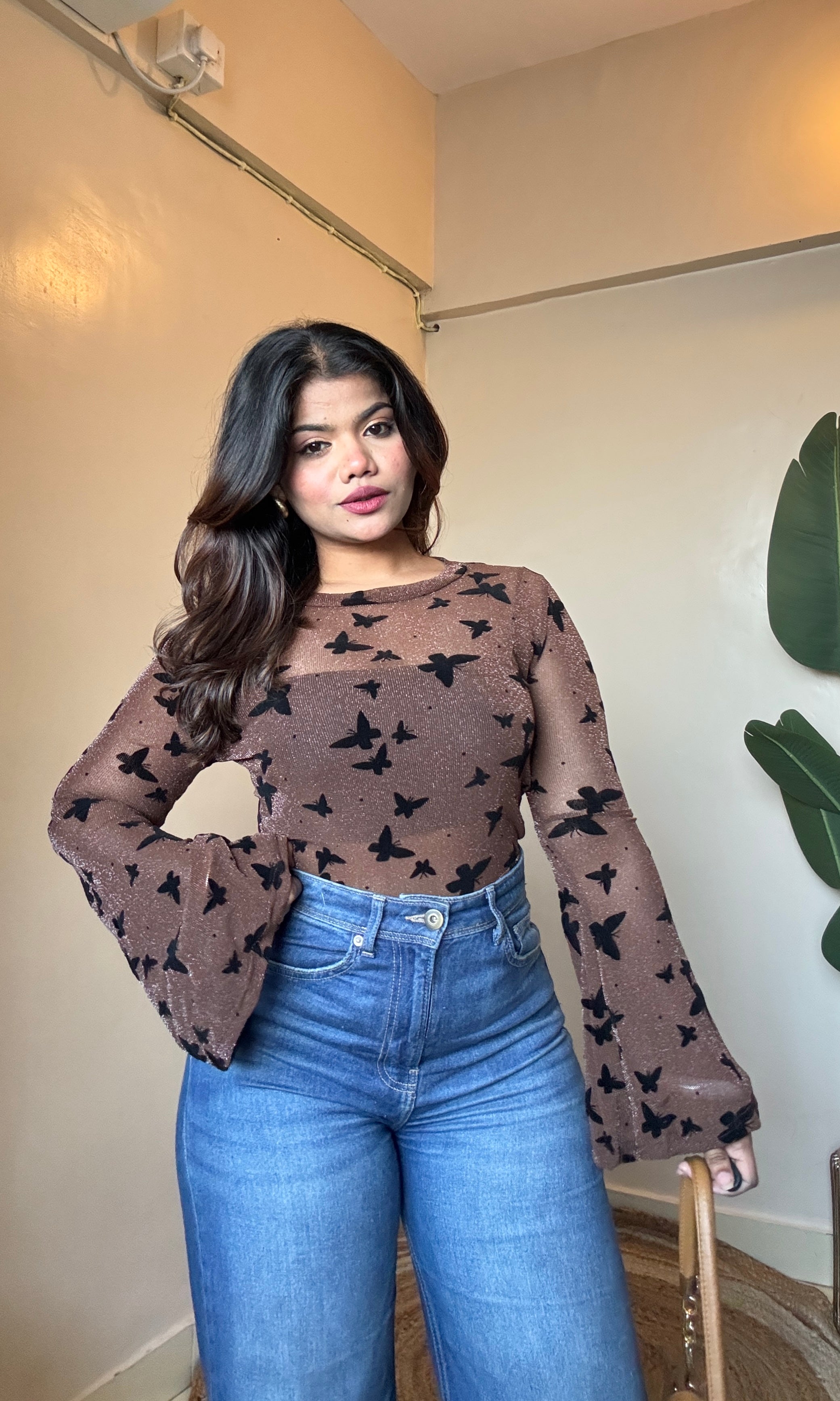 Butterfly Bell Sleeve Mesh Top