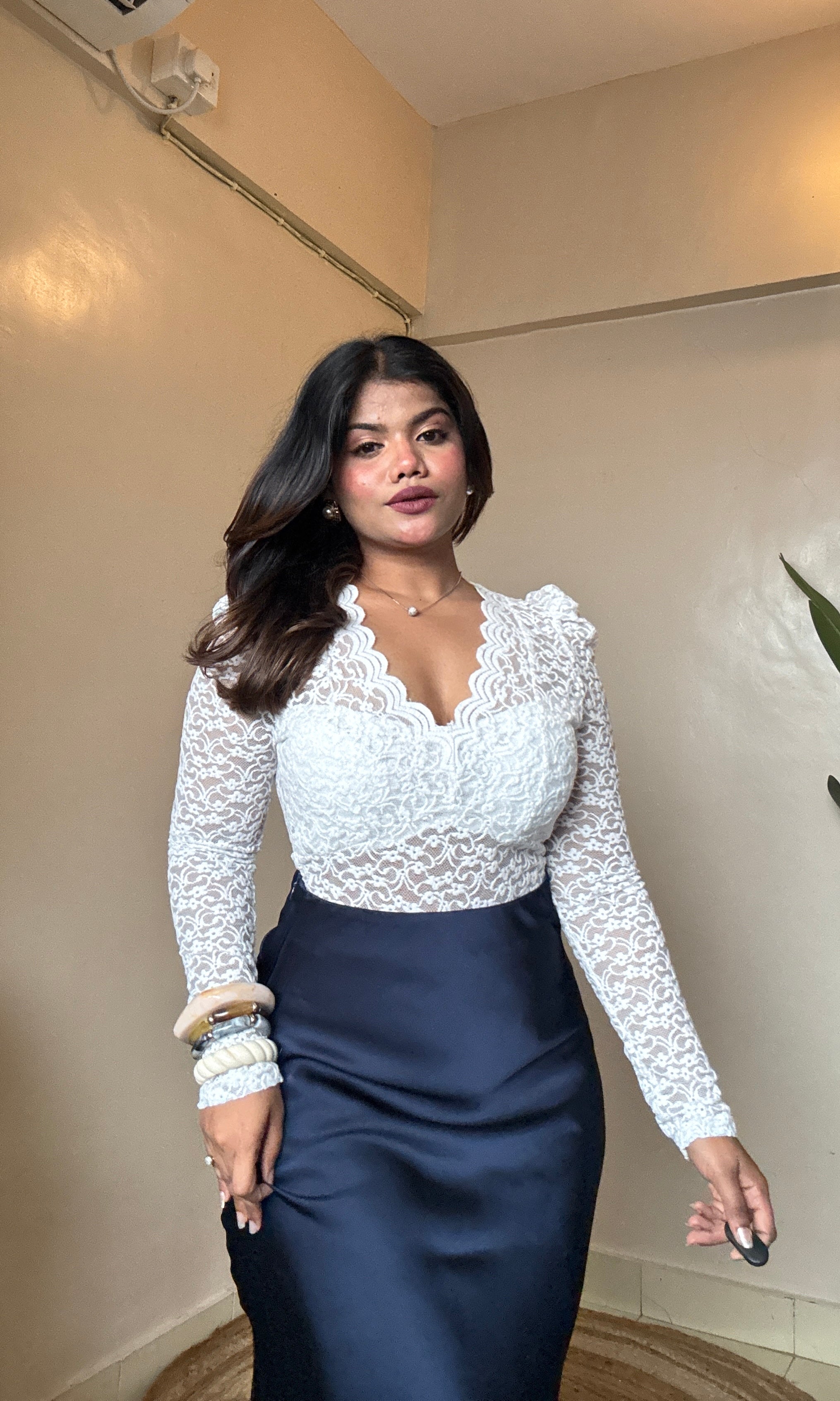 White Velvet Lacework Top