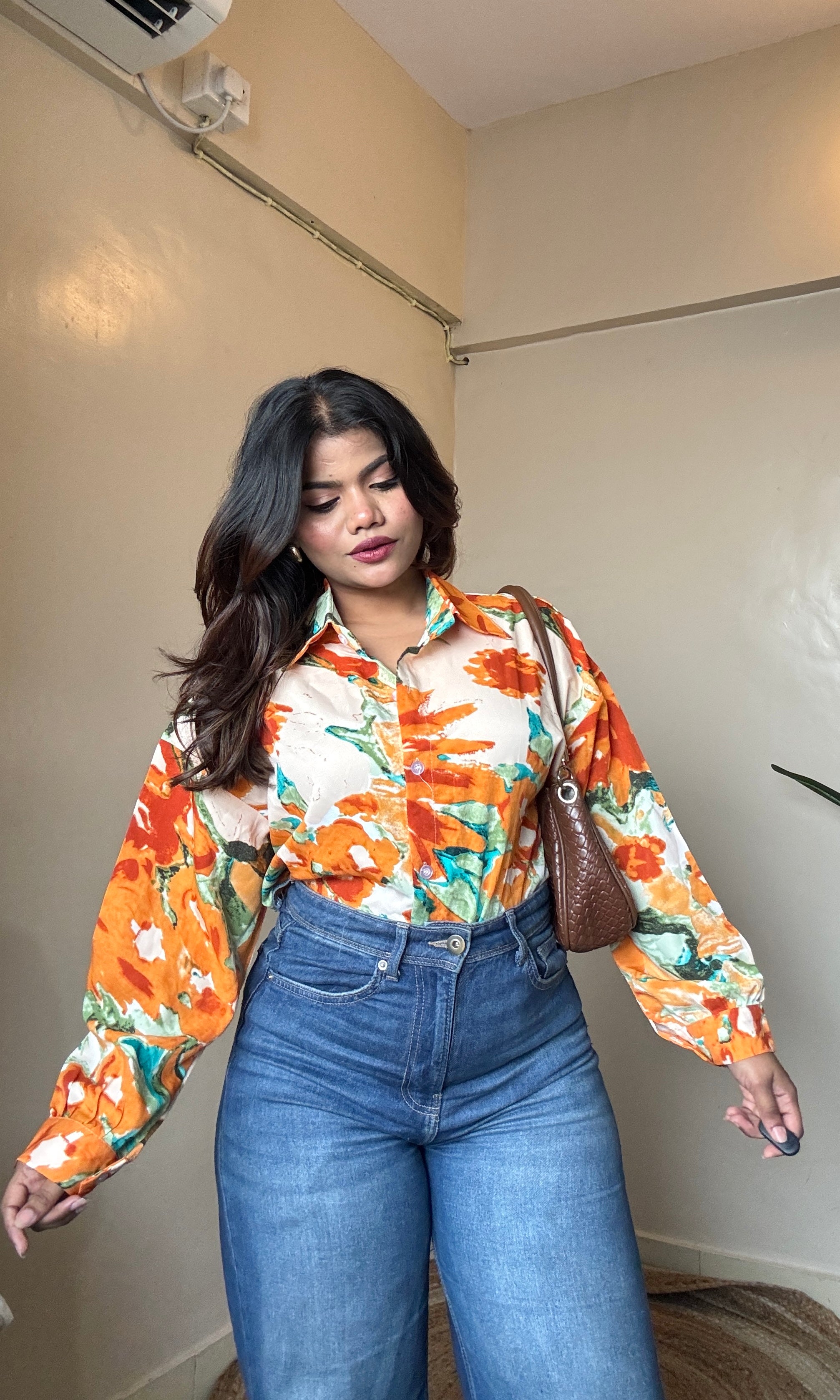 Cream Rusty Marble Printed Imported Shirt