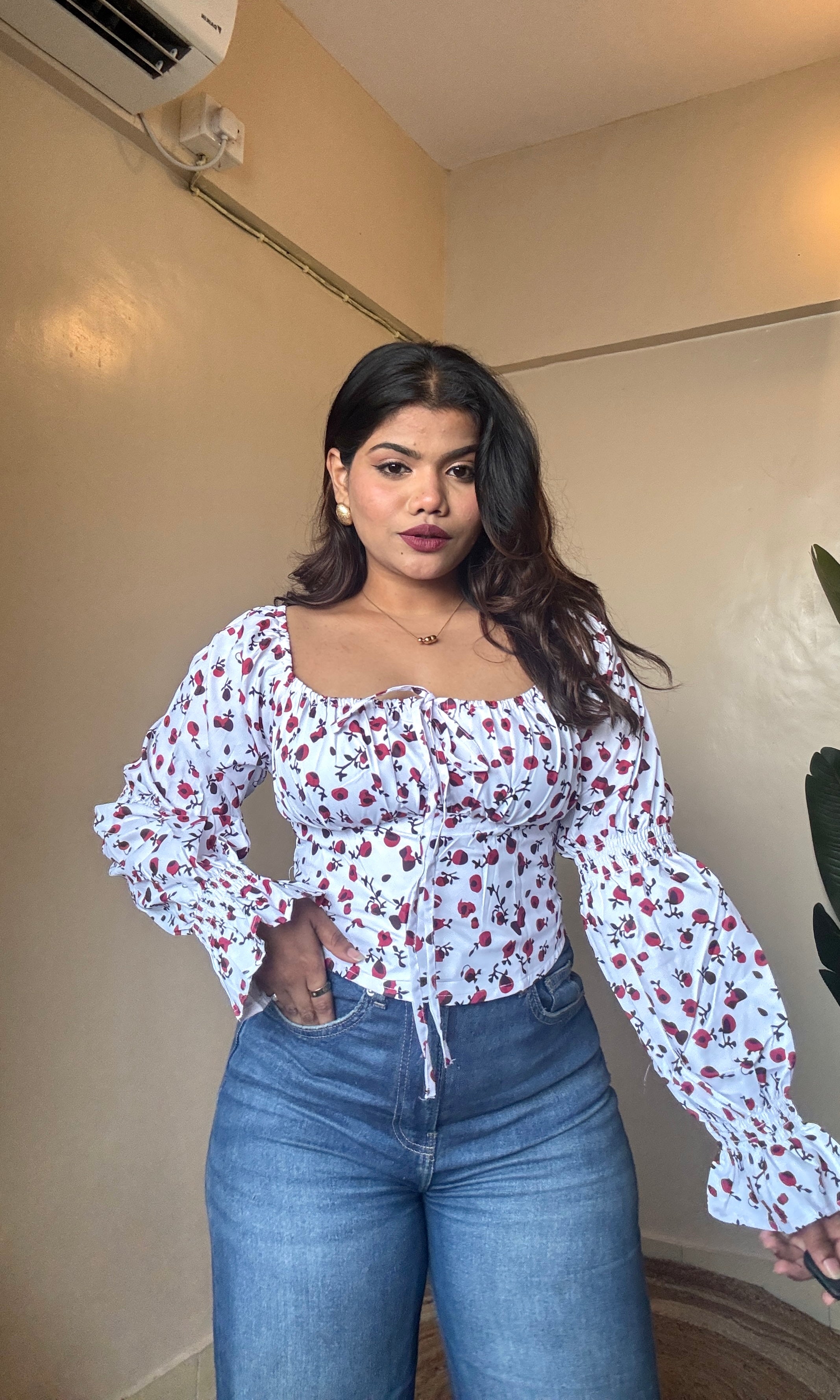 Red Floral Corset Style Top