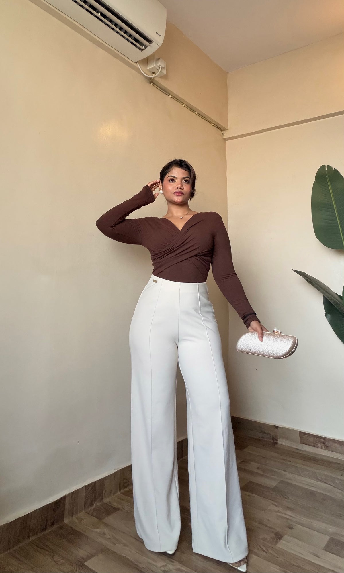 Premium Light Beige Sculpted Flared Pant