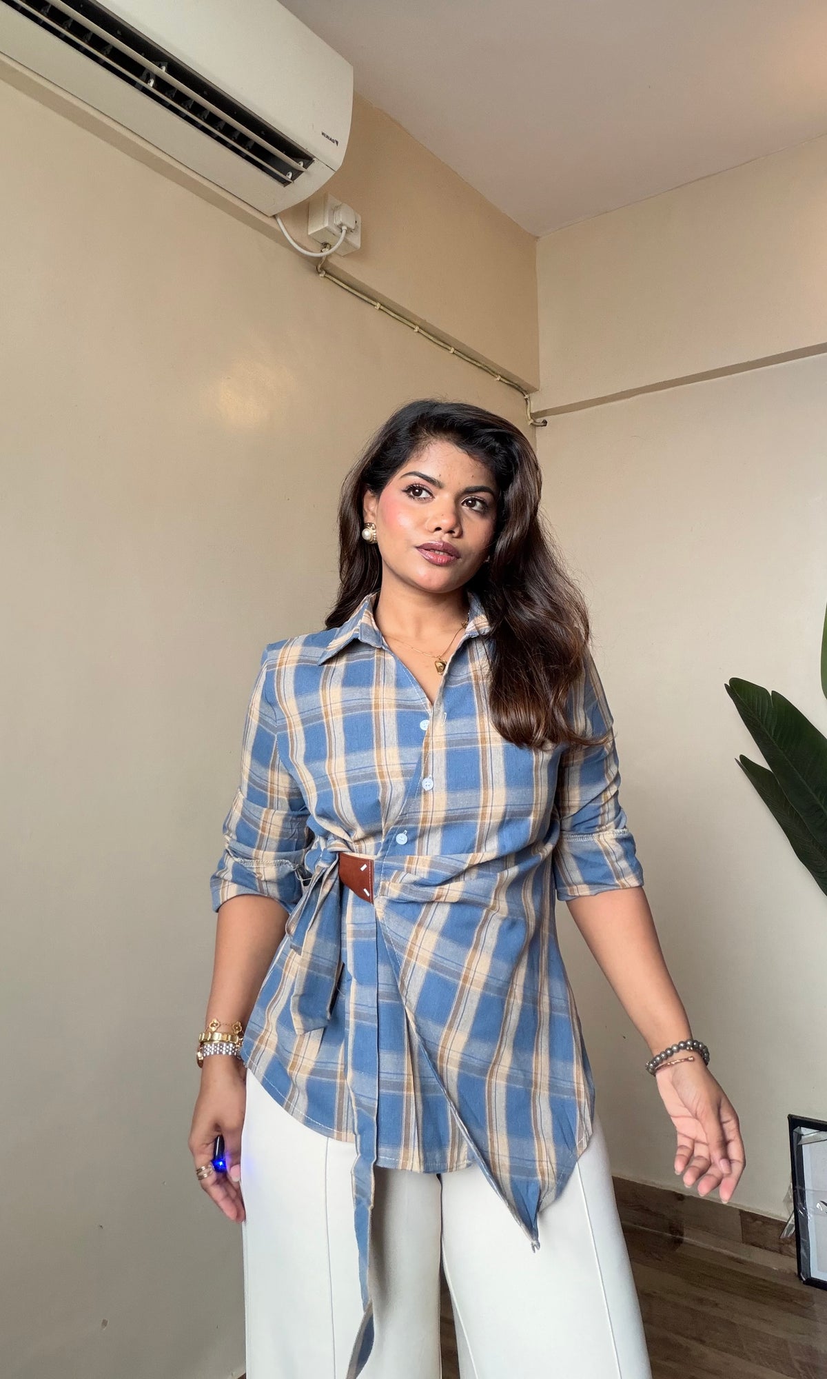 Checkered Wrap Tie-Up Shirt