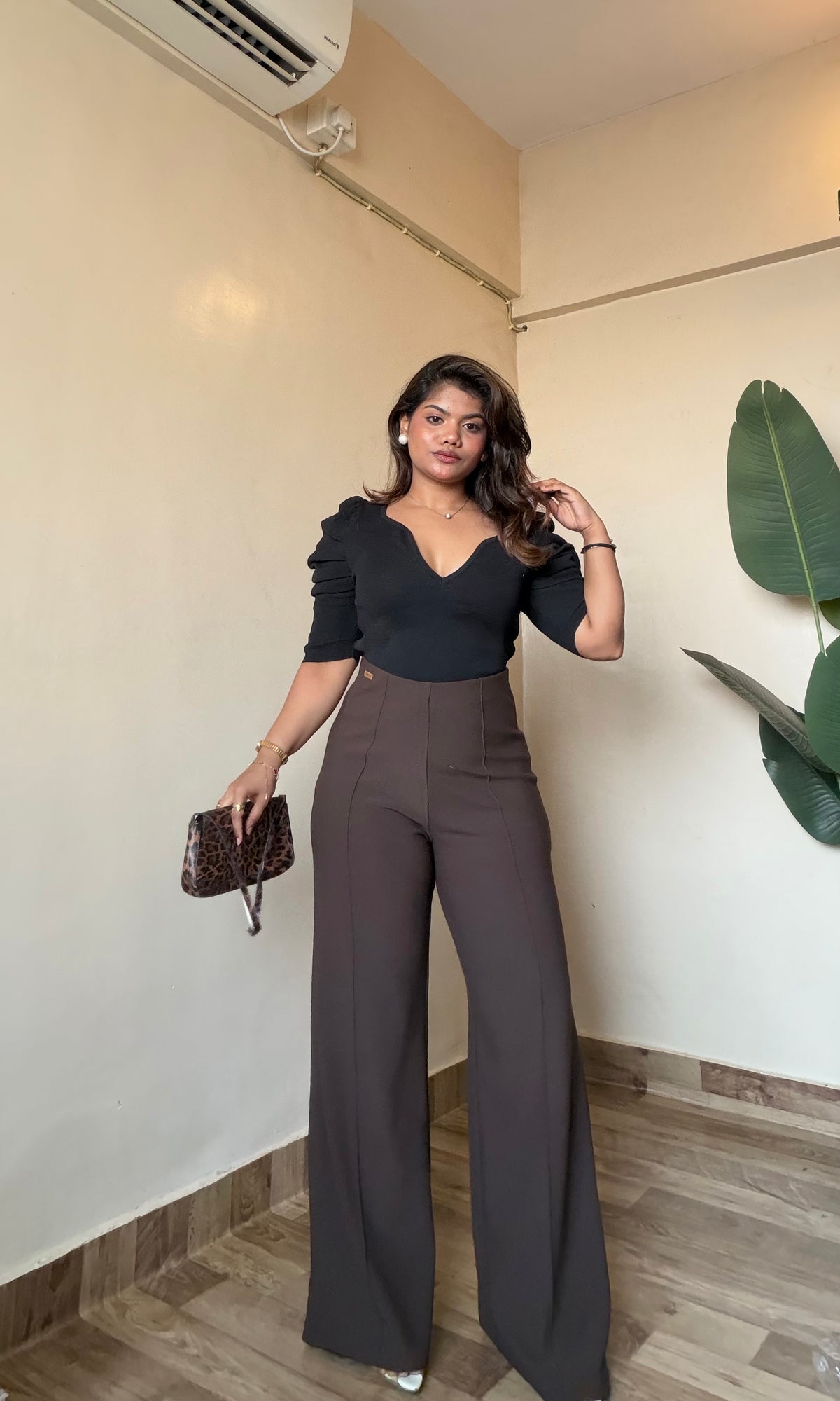Premium Brown Sculpted Flared Pant