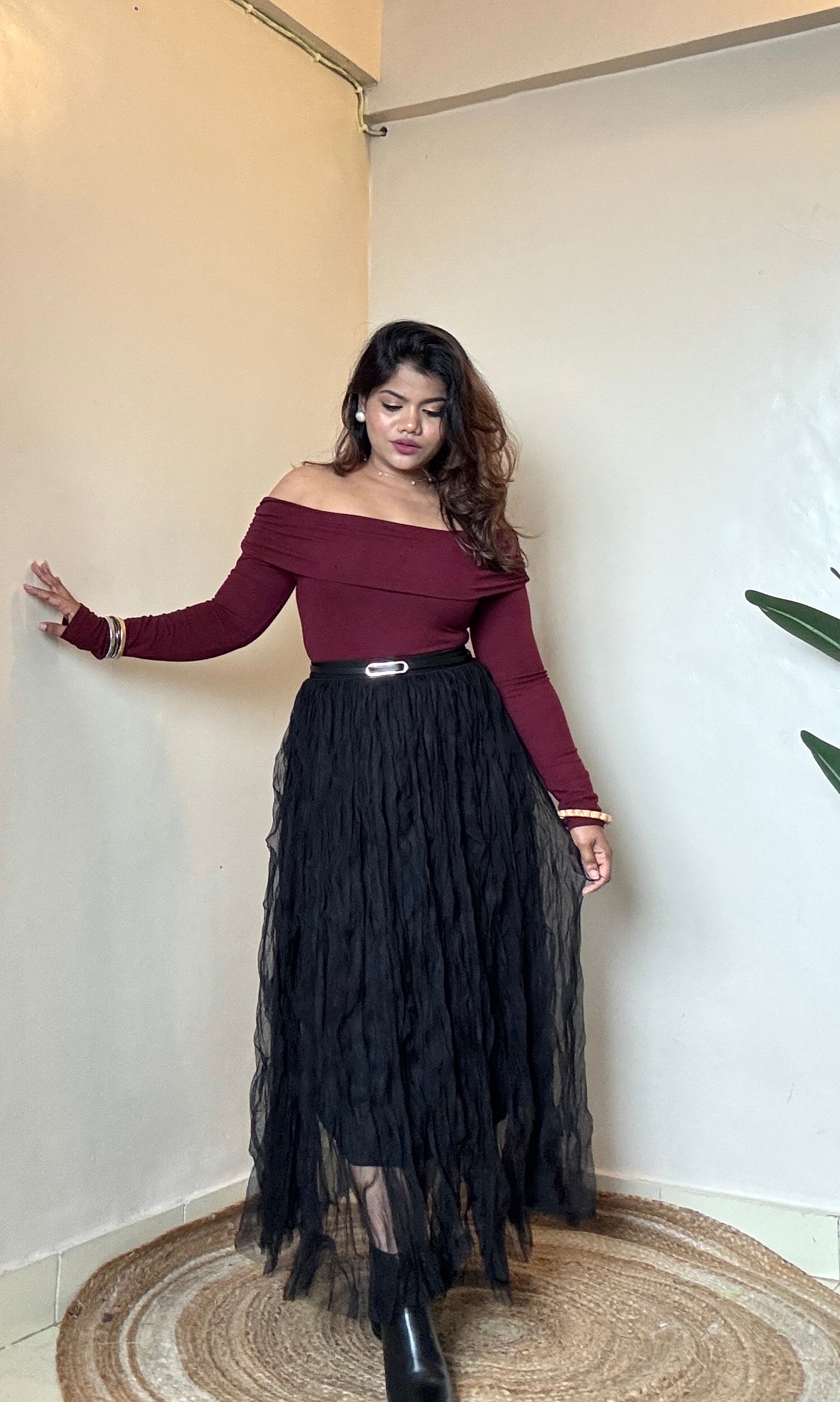 Black Mesh Frill Skirt