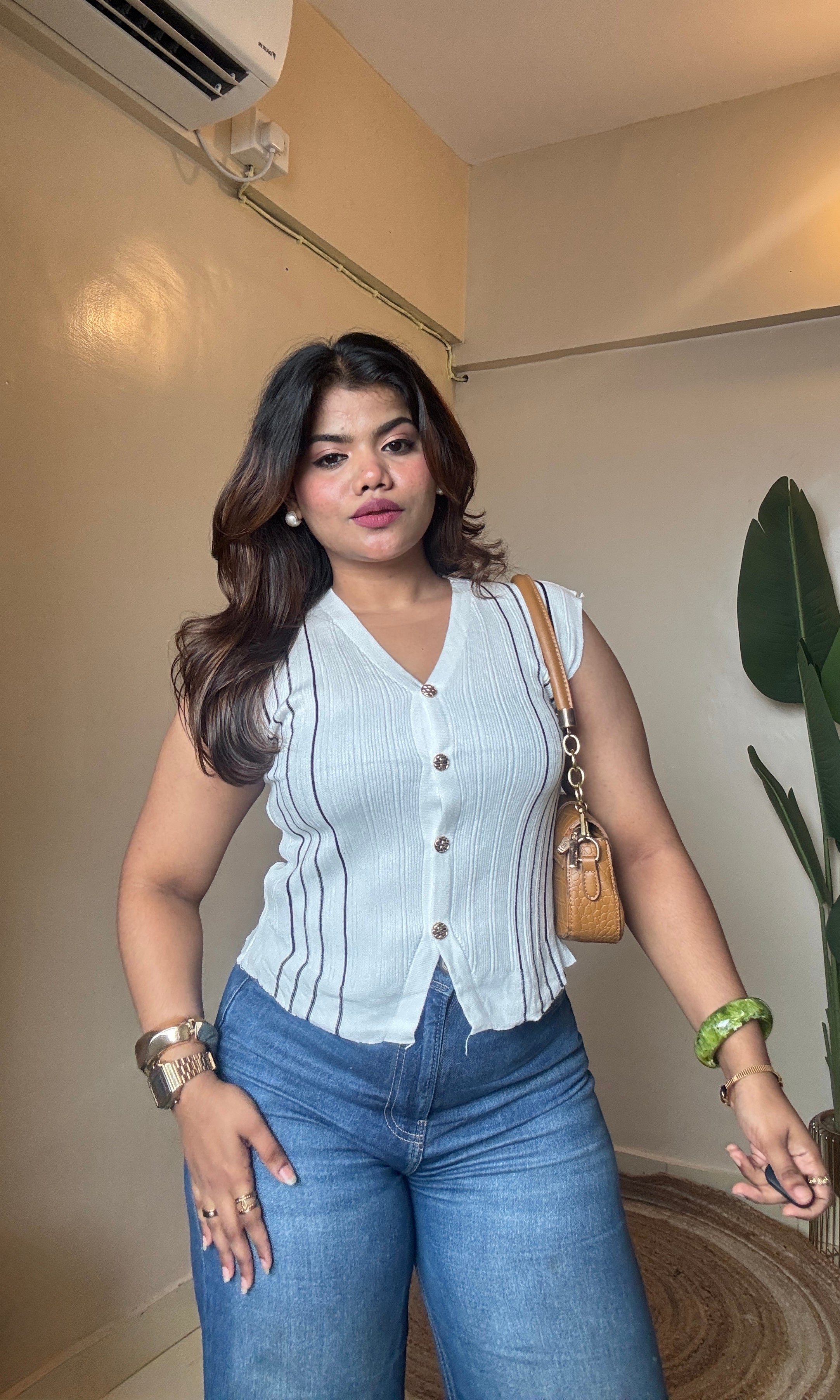 Vest-Coat Style Ribbed Top