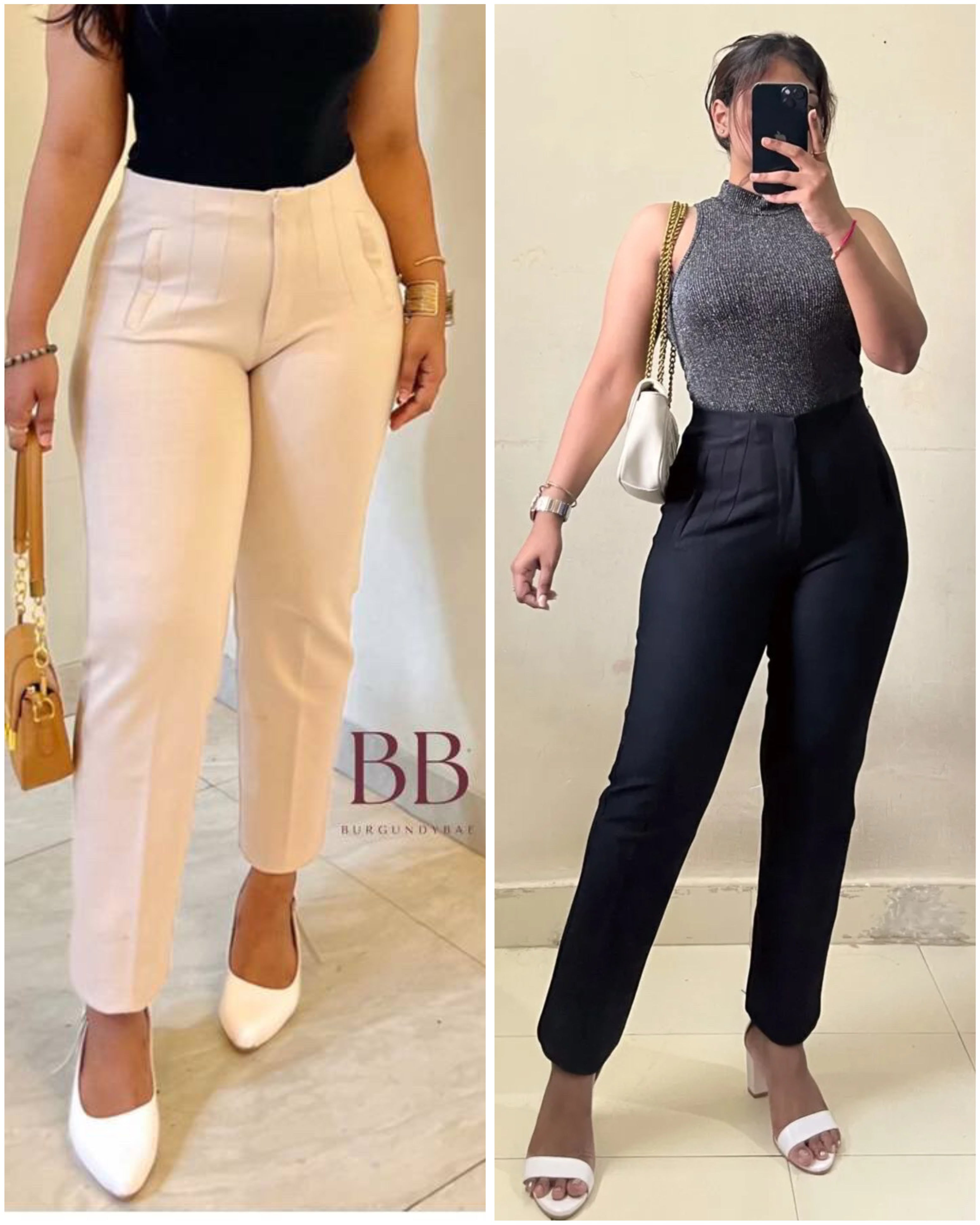 Bestseller Beige & Black High Waist Trouser