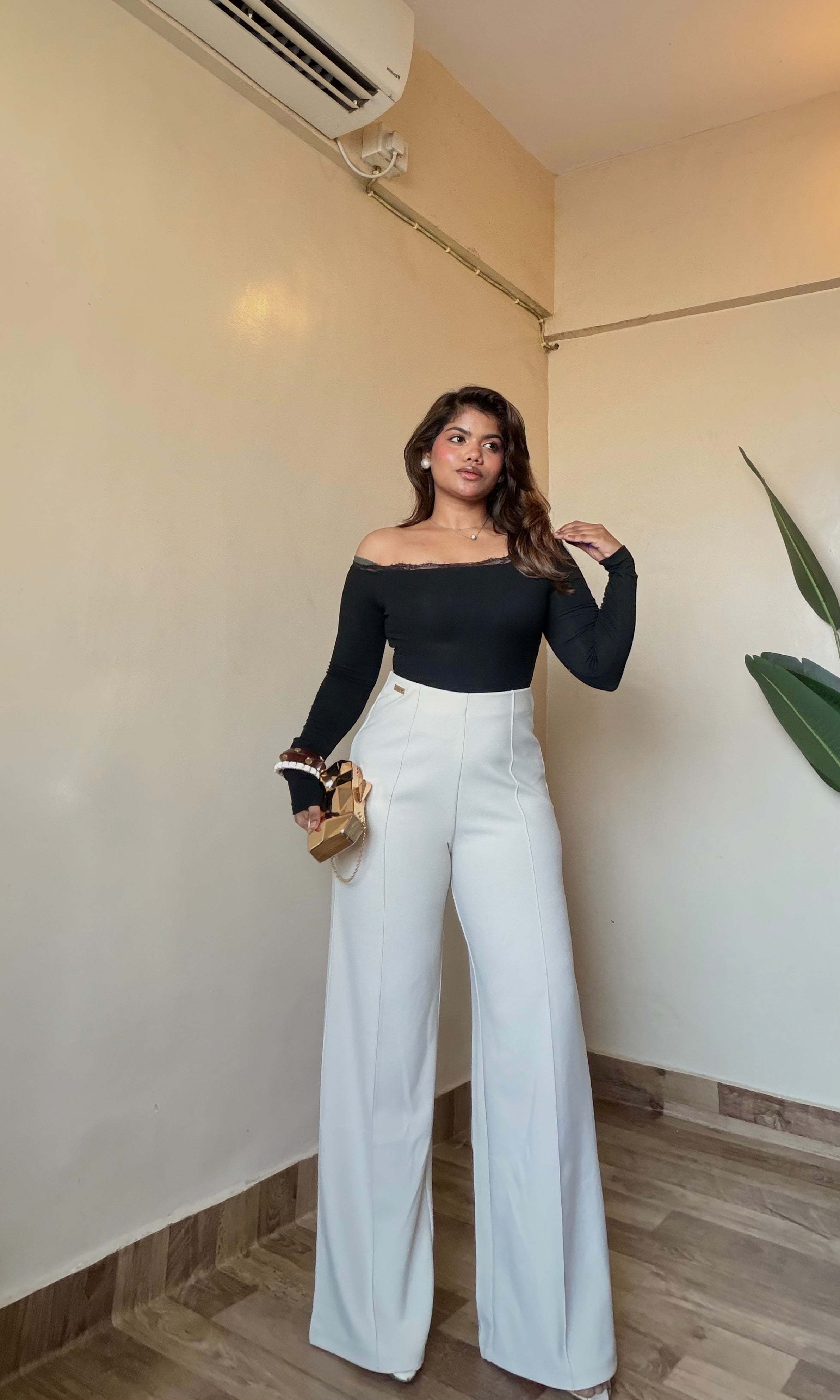 Premium Light Beige Sculpted Flared Pant