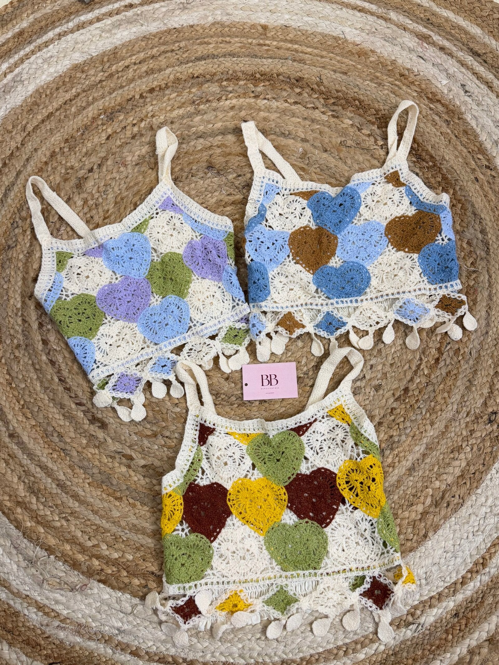 Multi-colour Boho Crochet Top(Free Size: 30-34 Bust)