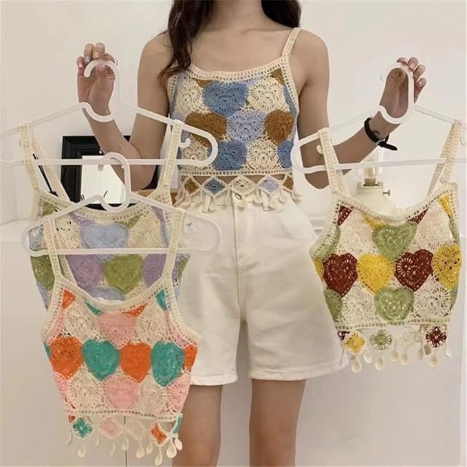 Multi-colour Boho Crochet Top(Free Size: 30-34 Bust)