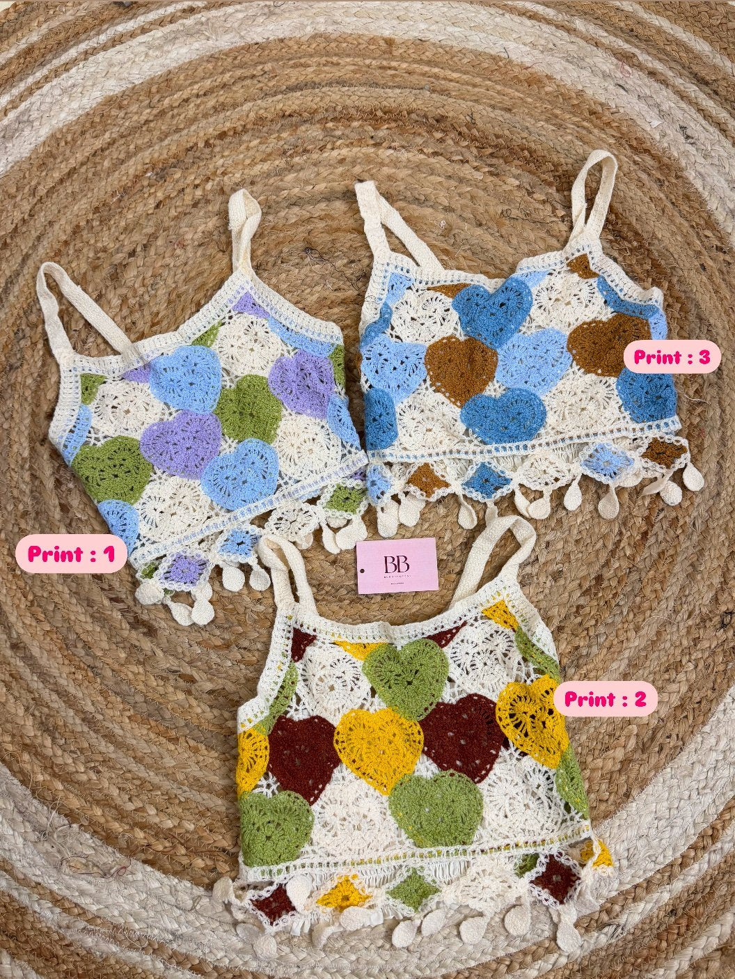 Multi-colour Boho Crochet Top(Free Size: 30-34 Bust)