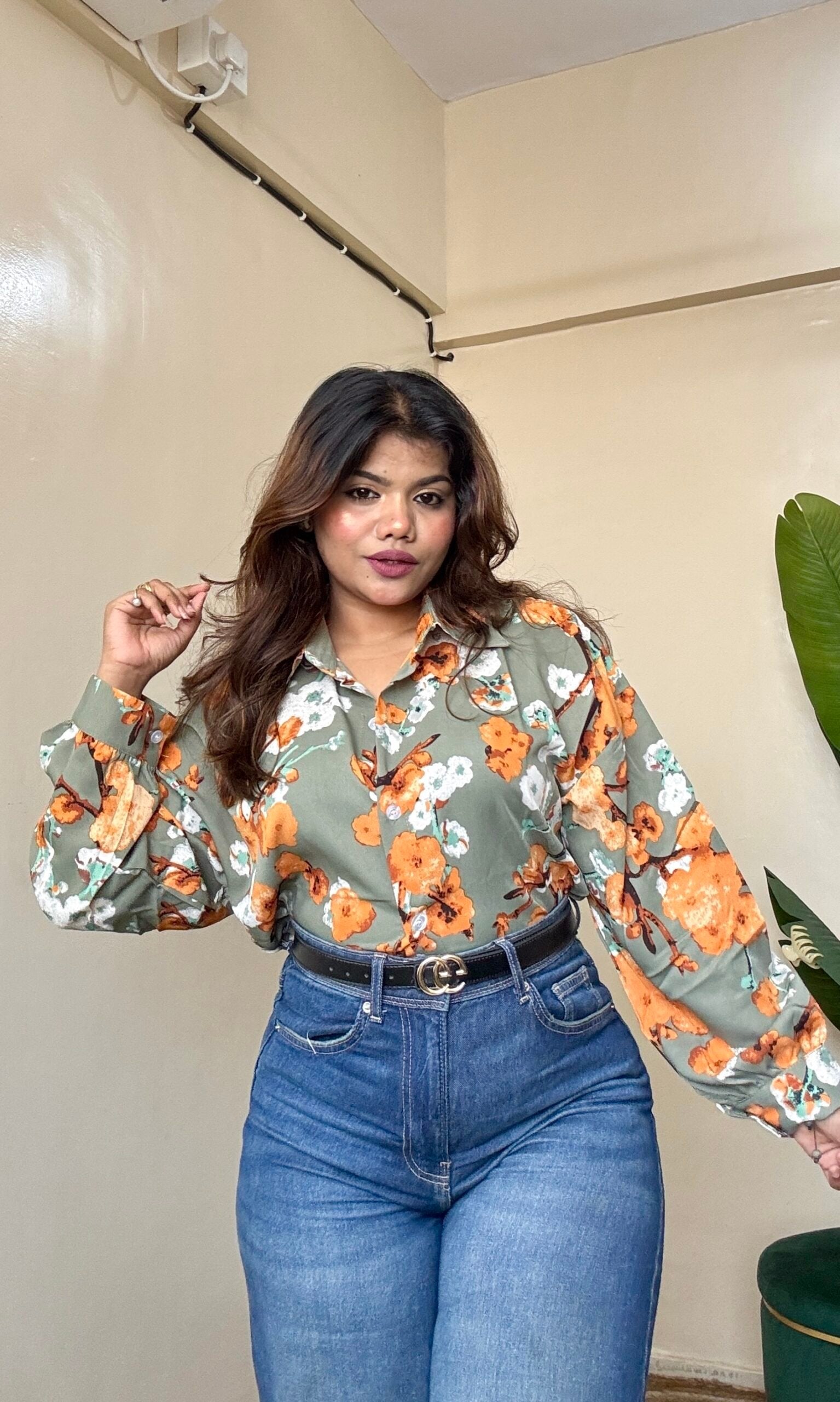 Sage Green Floral Printed Shirt