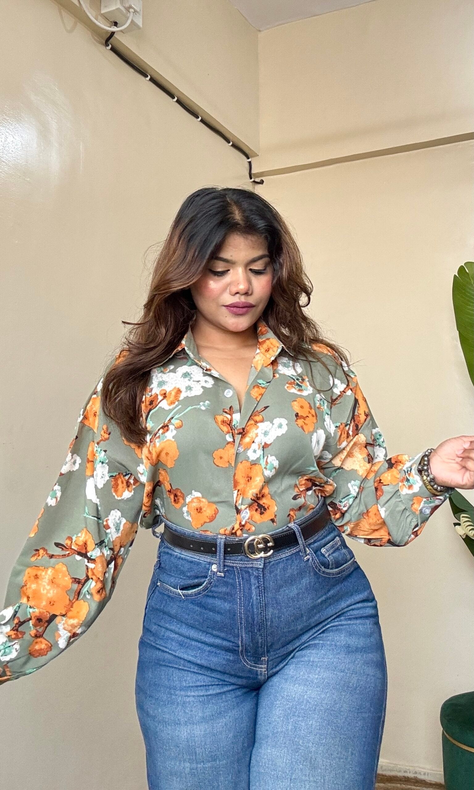 Sage Green Floral Printed Shirt