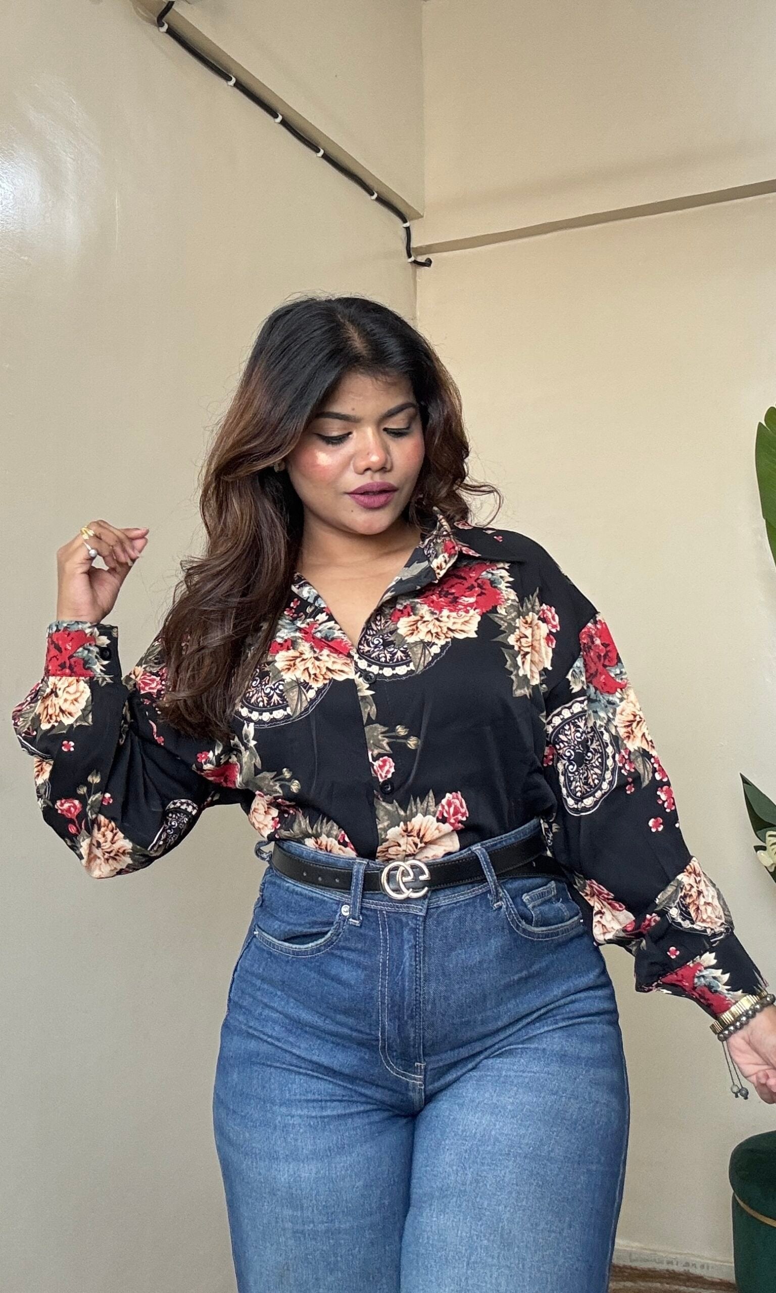 Imported Black Floral Shirt