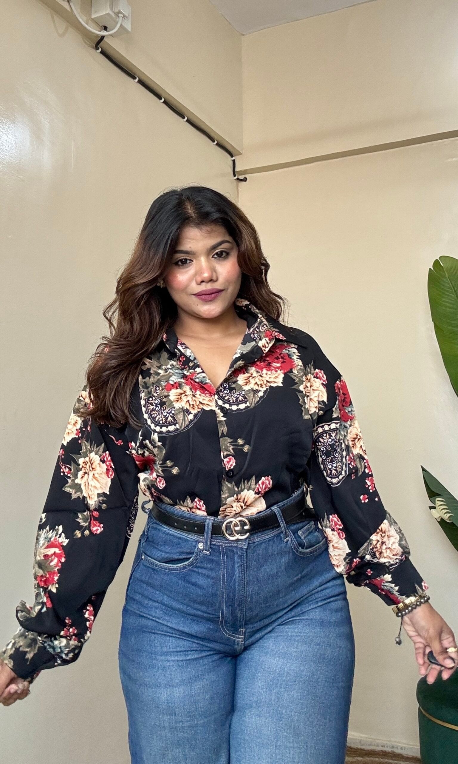 Imported Black Floral Shirt