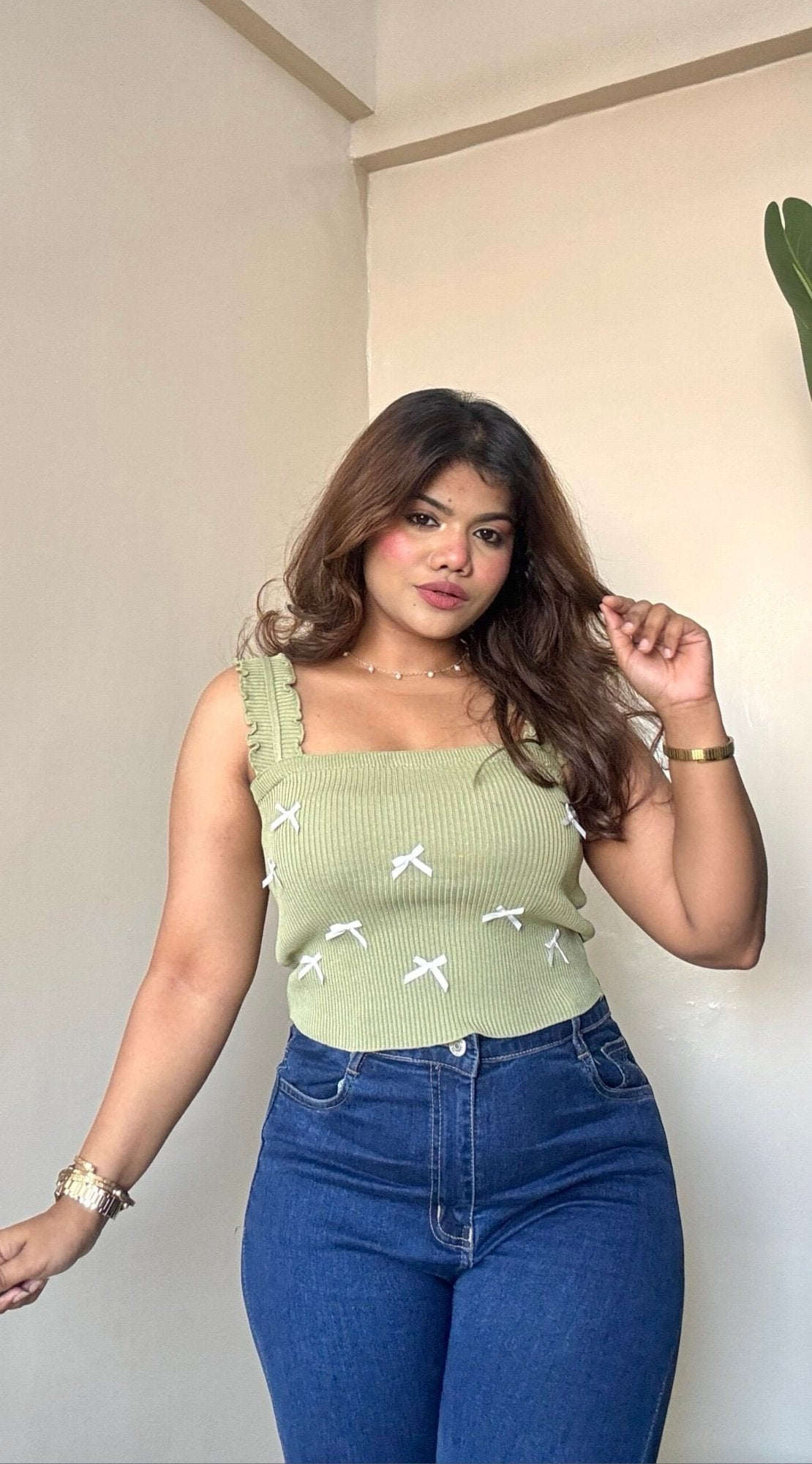 Sage Green Bow Tank Top