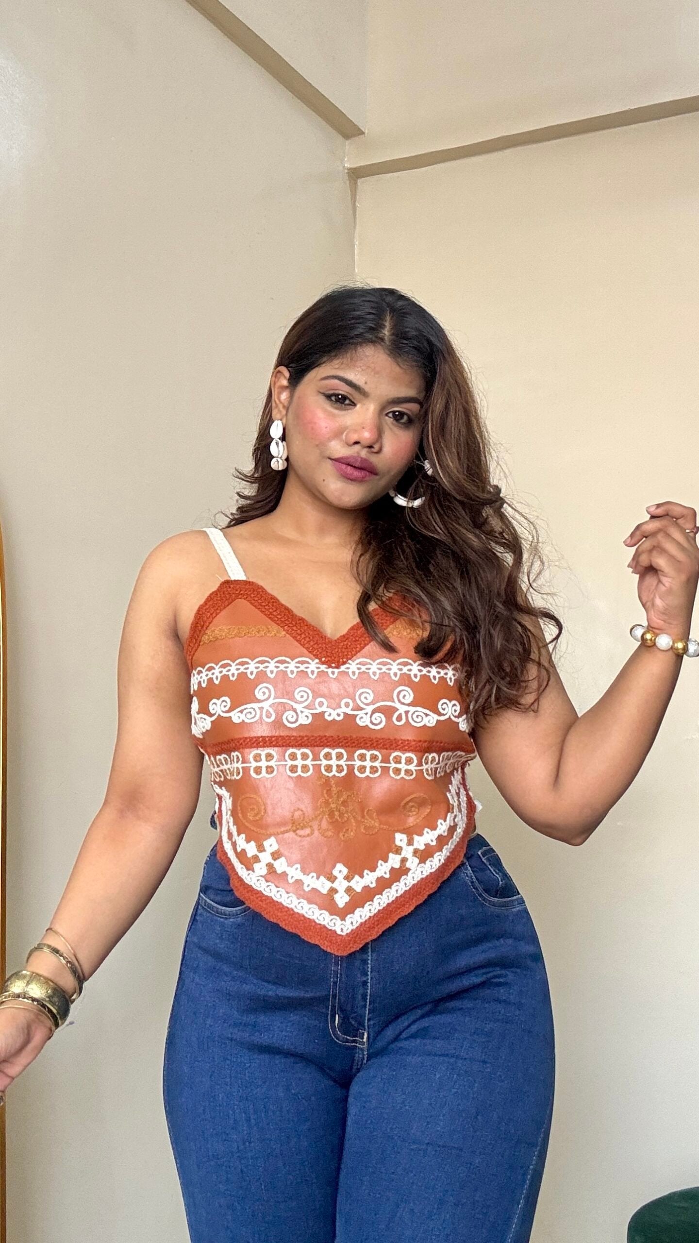 Rusty Orange Crochet Work Top