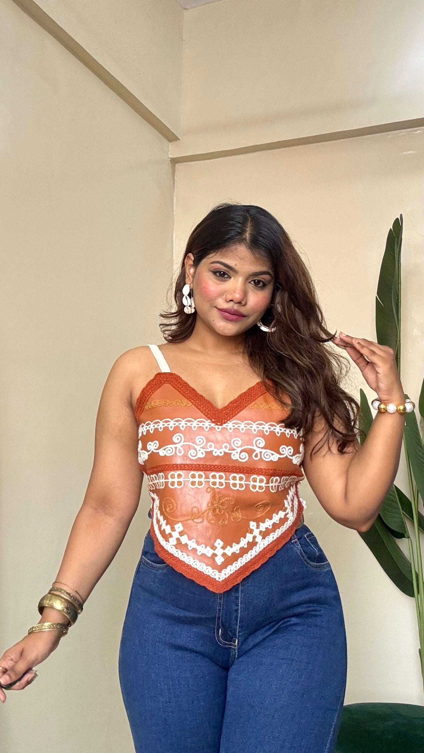 Rusty Orange Crochet Work Top