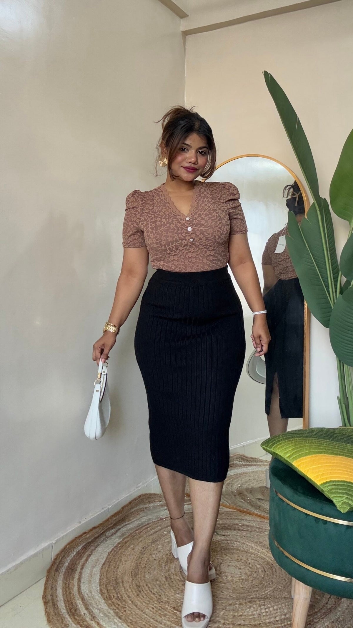 Black Bodycon Ribbed Skirt