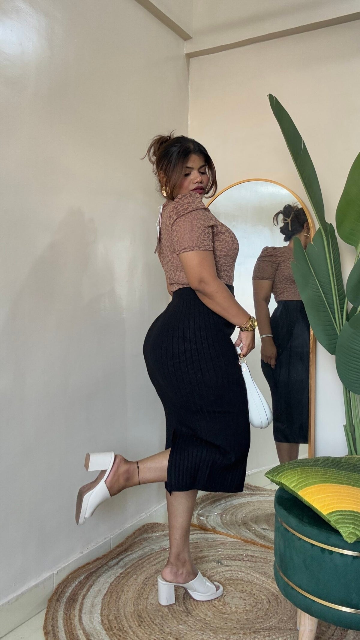 Black Bodycon Ribbed Skirt
