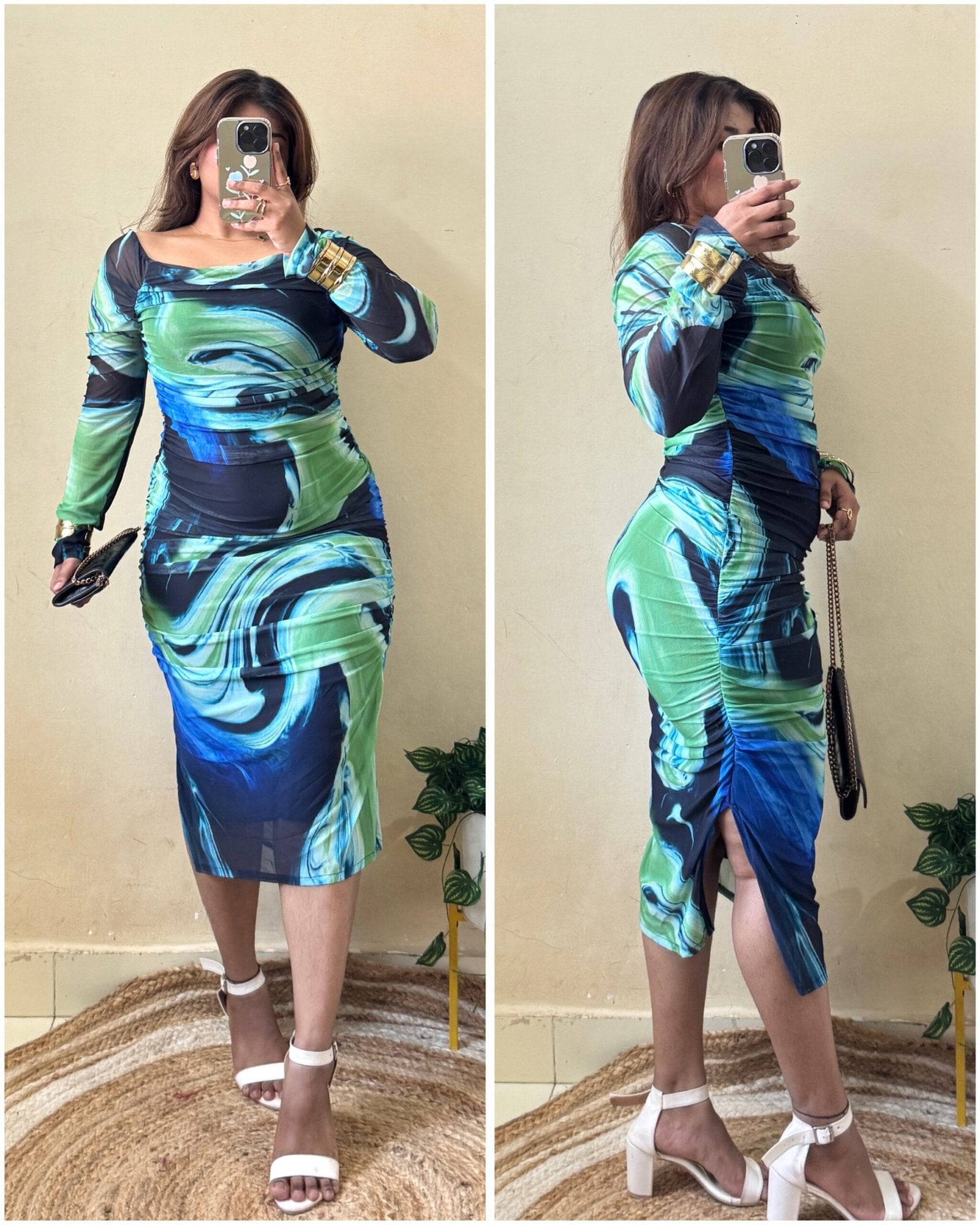 Pretty Printed Bodycon Mesh Dress