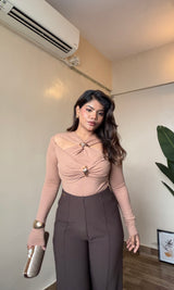 Metallic Twisted Front Cutout Top