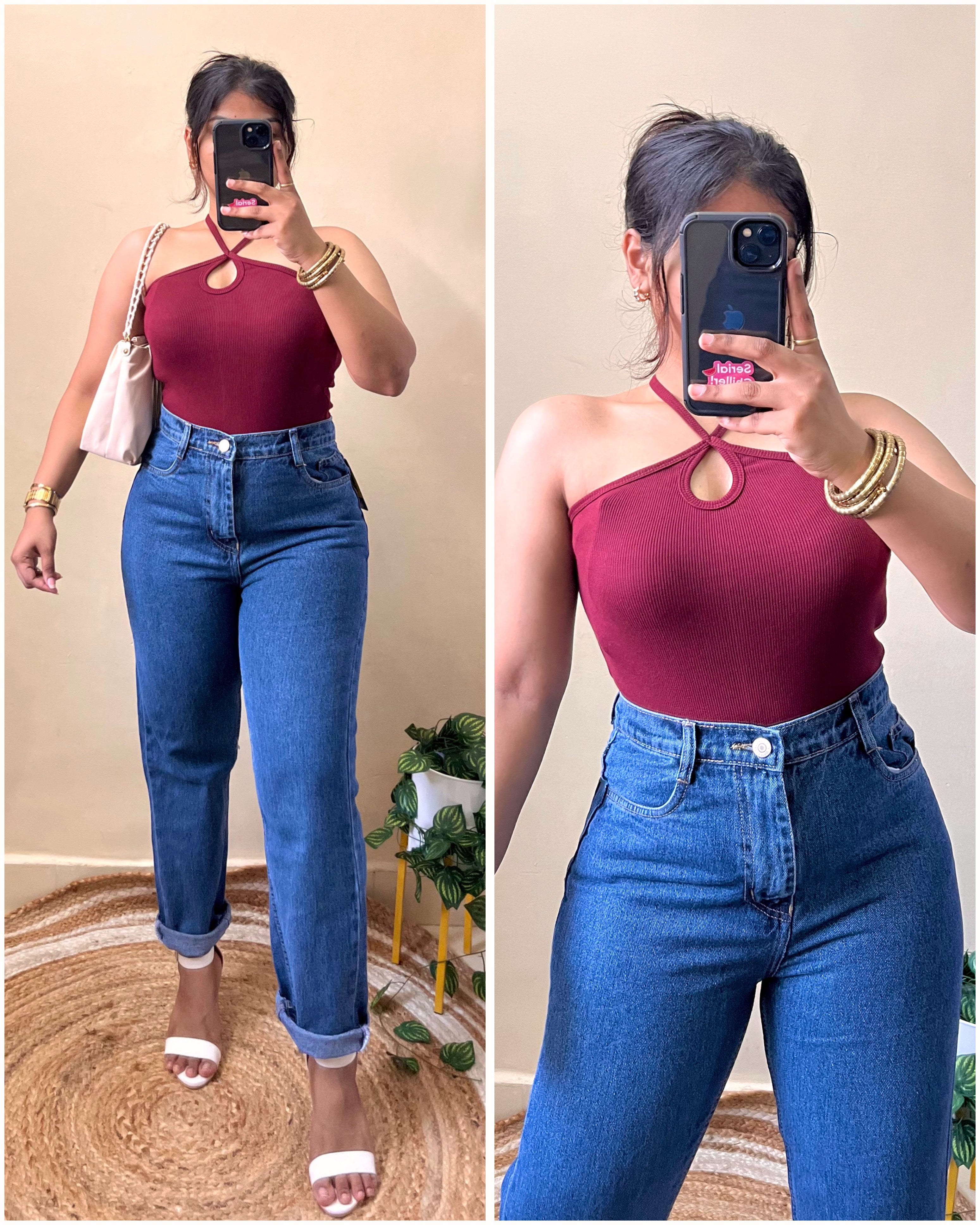 Dark Blue High Waist Mom Fit Jeans