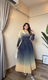 Ombre Pleated Tie-Up Dress