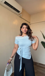 One Shoulder Ruffle Side Tie-Up Top