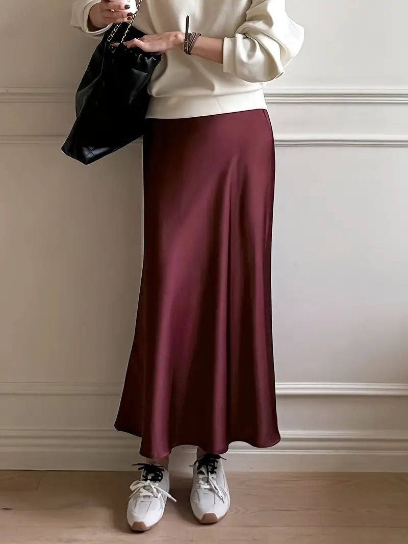Premium Wine Satin Skirt