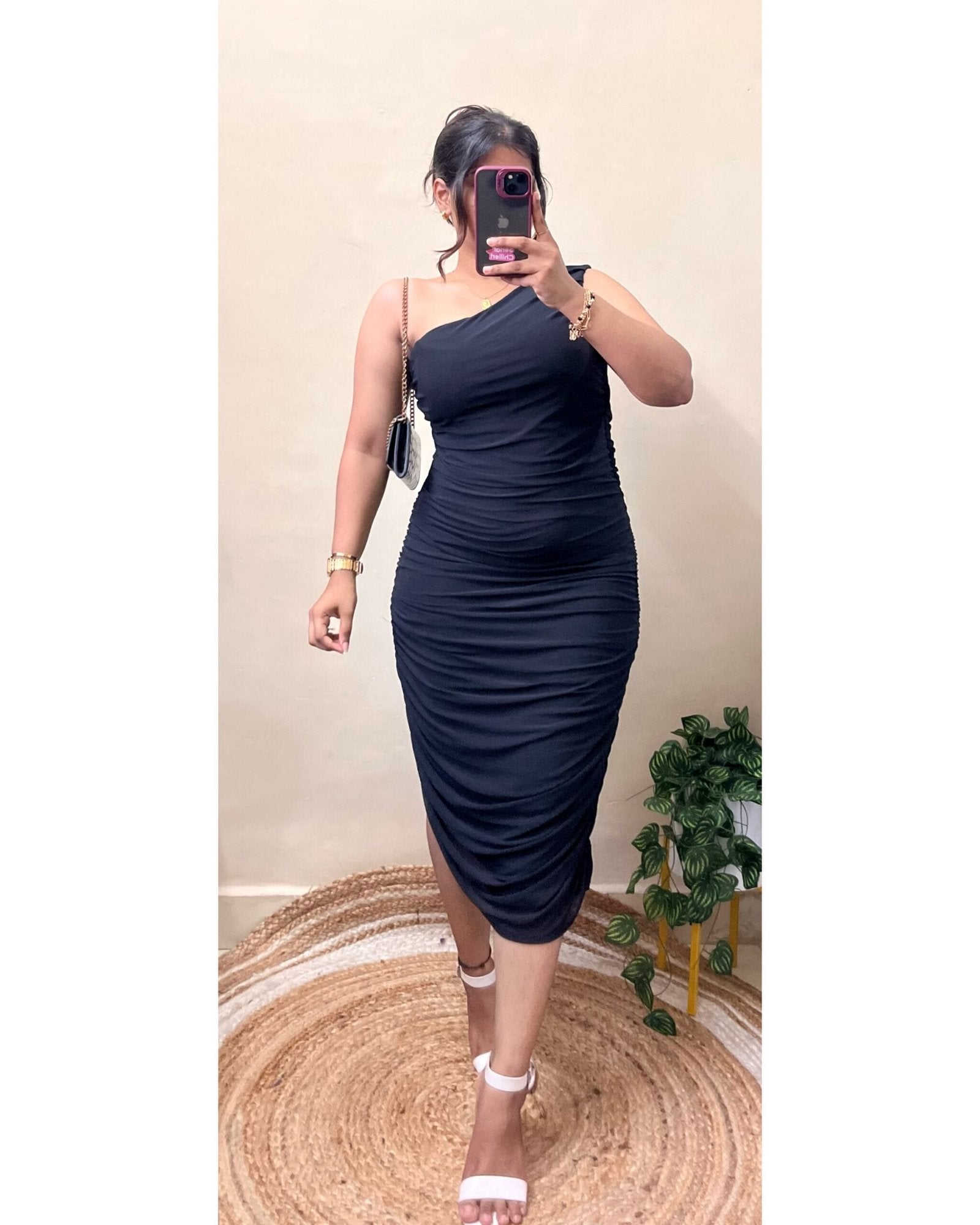 Black One Shoulder Mesh Bodycon Dress