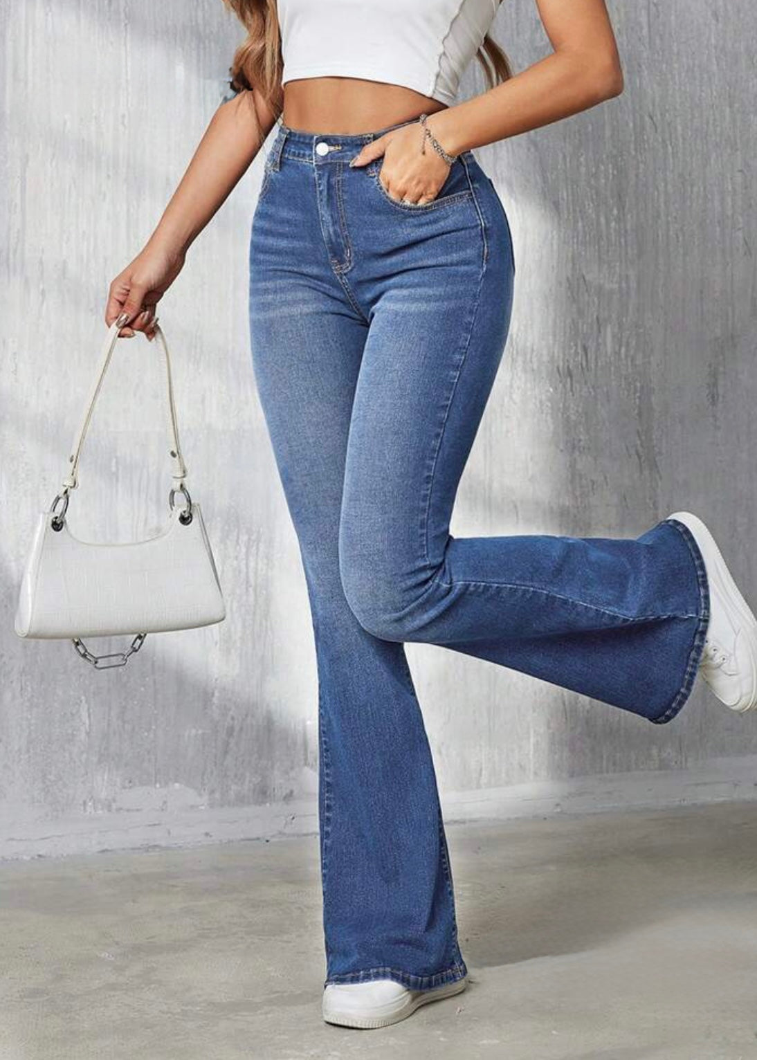 Blue Whisker High Waist Bootcut Jeans